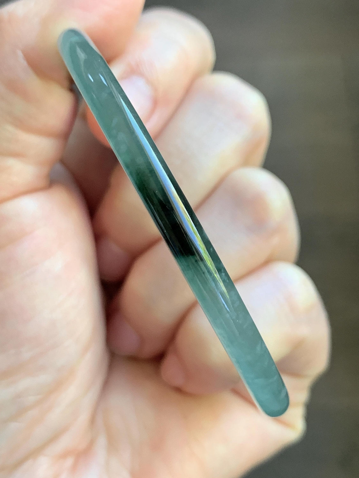 Certified Natural Grade A Guatemalan Icy Highly Translucent Dusty Teal Green Jade Jadeite Slim Bangle 59.9mm 7.4” 13.55g 天然冰胶危蓝绿翡翠细圆条手镯 932