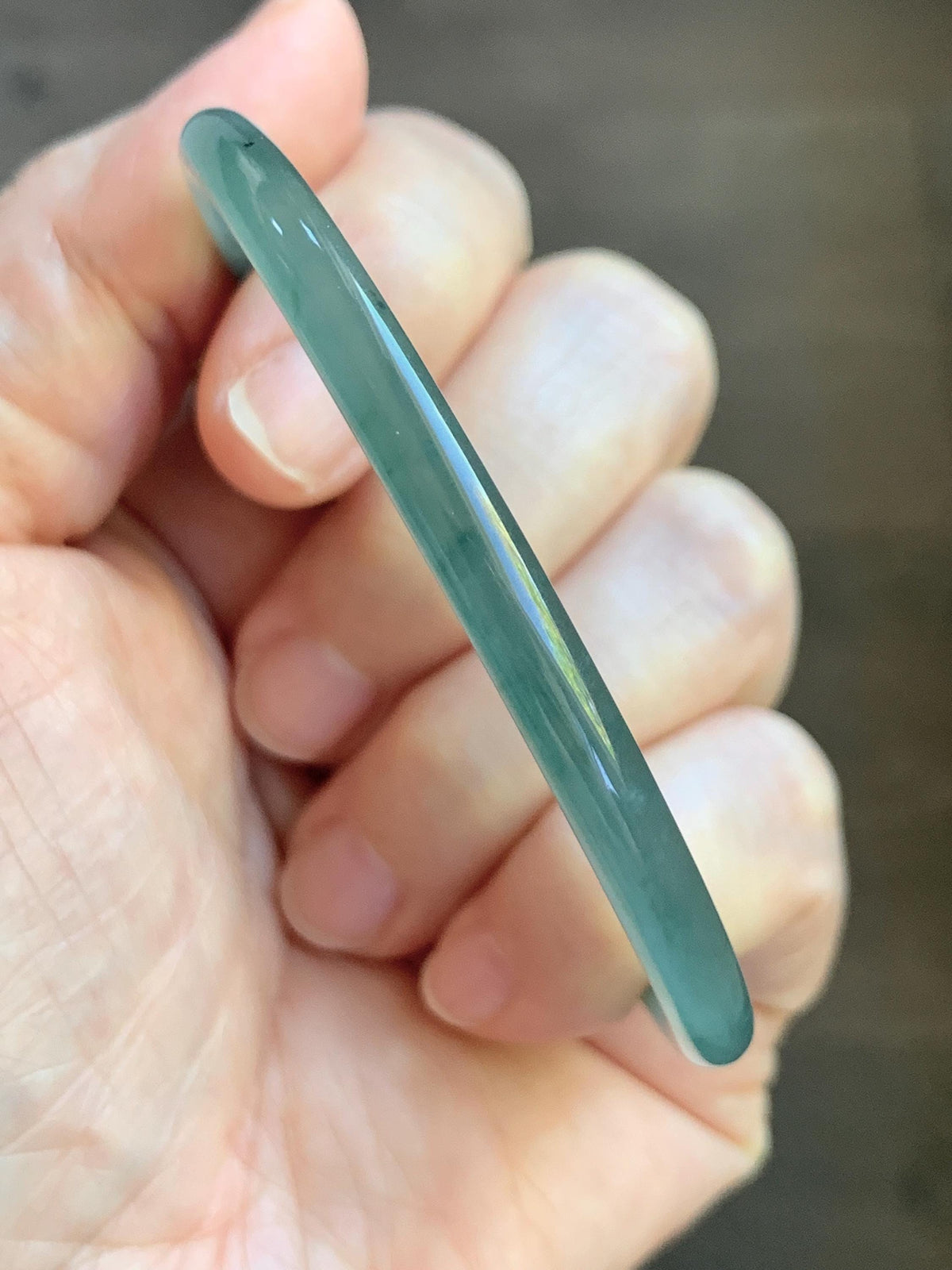 Certified Natural Grade A Guatemalan Icy Highly Translucent Dusty Teal Green Jade Jadeite Slim Bangle 59.9mm 7.4” 13.55g 天然冰胶危蓝绿翡翠细圆条手镯 932