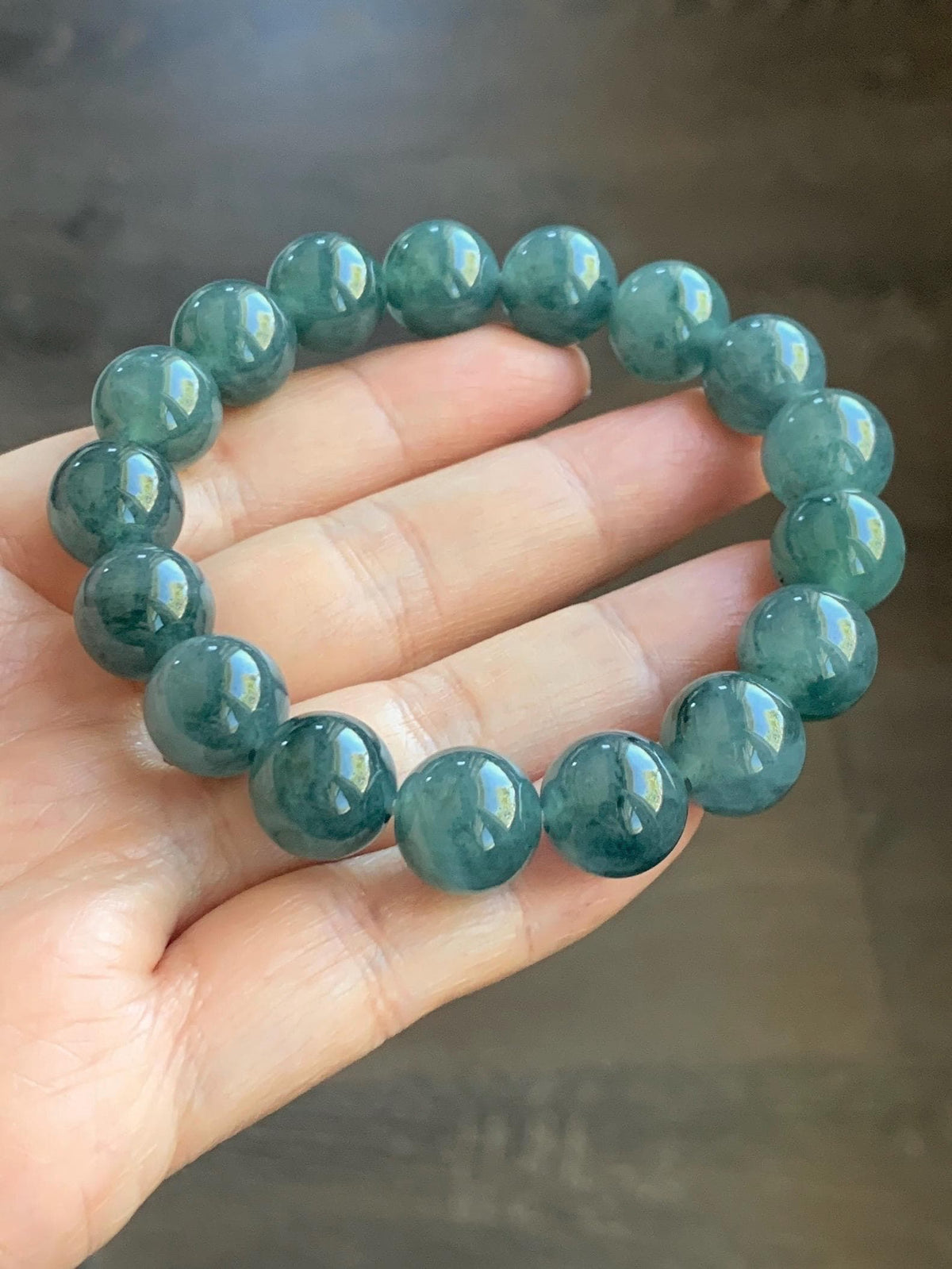 Certified Natural Grade A Guatemalan Icy Highly Translucent Teal Green Marble Jade Jadeite Beaded Bracelet 11.8mm 7.4” 48g 天然冰胶危蓝绿飘花翡翠手串 971