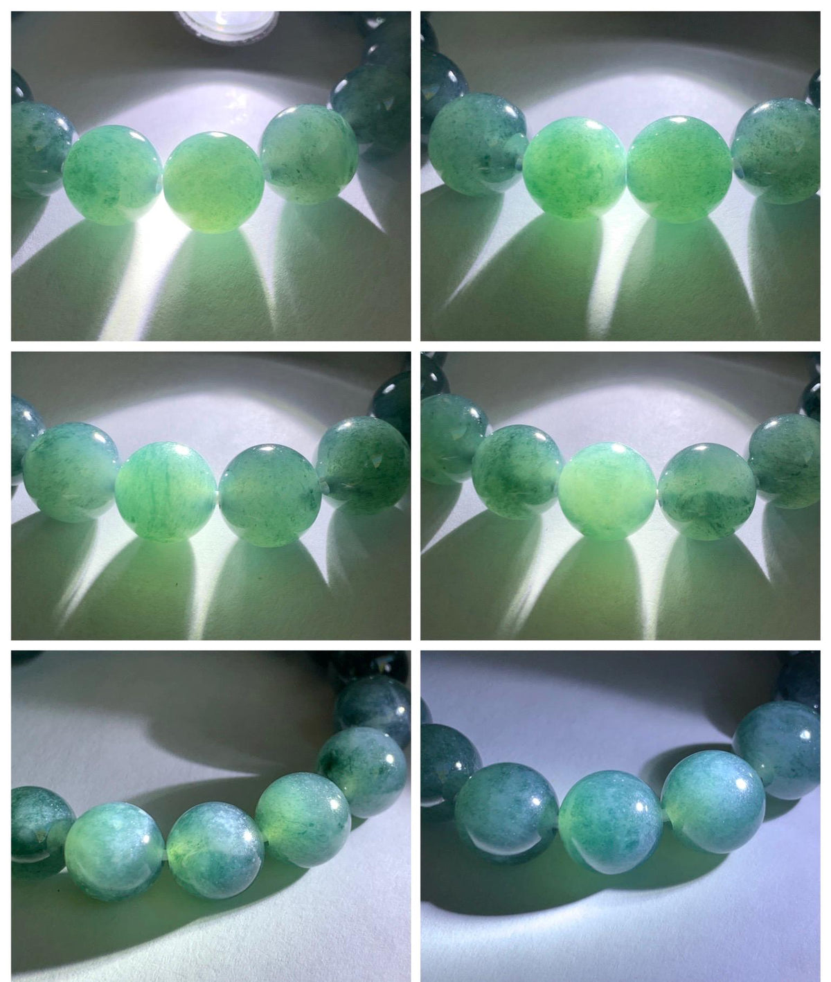Certified Natural Grade A Guatemalan Icy Highly Translucent Teal Green Marble Jade Jadeite Beaded Bracelet 11.8mm 7.4” 48g 天然冰胶危蓝绿飘花翡翠手串 971