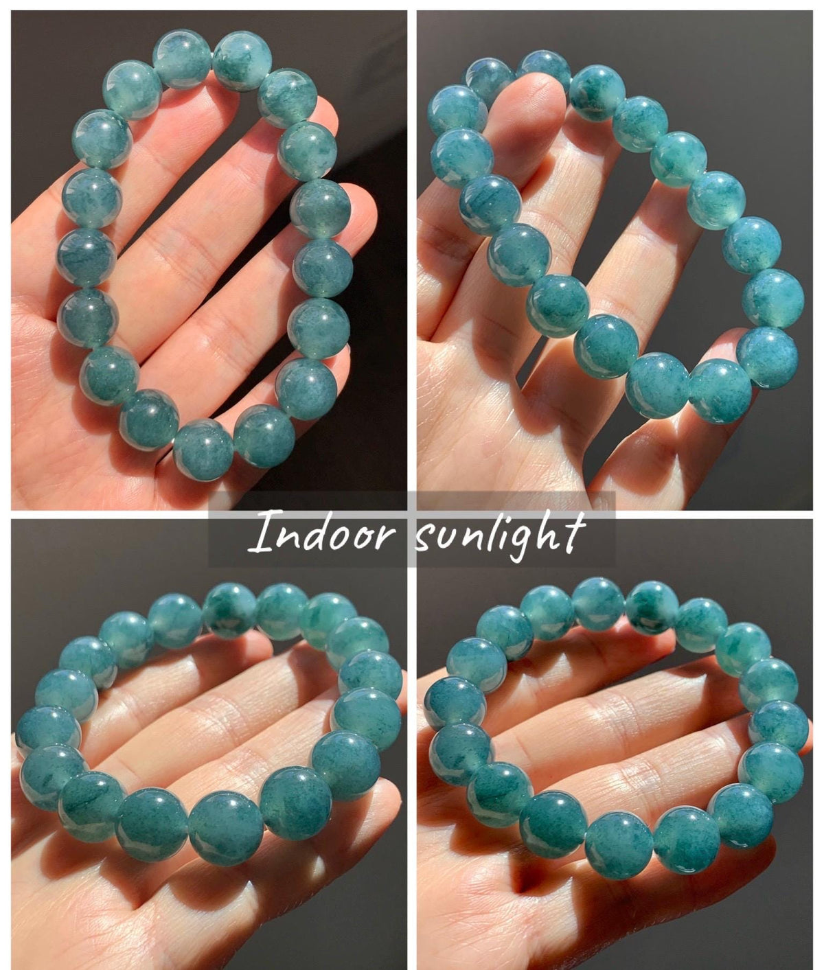 Certified Natural Grade A Guatemalan Icy Highly Translucent Teal Green Marble Jade Jadeite Beaded Bracelet 11.8mm 7.4” 48g 天然冰胶危蓝绿飘花翡翠手串 971
