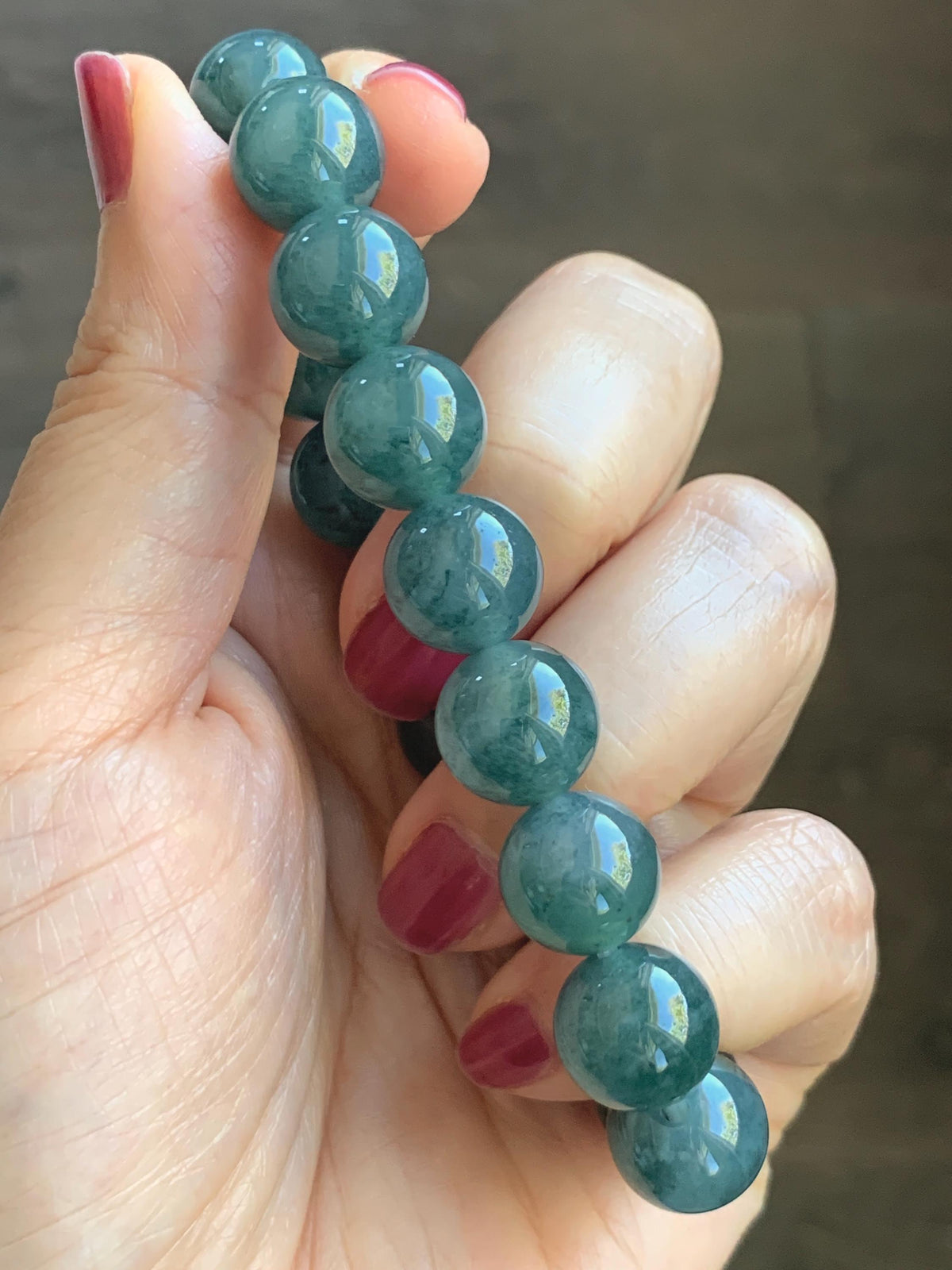 Certified Natural Grade A Guatemalan Icy Highly Translucent Teal Green Marble Jade Jadeite Beaded Bracelet 11.8mm 7.4” 48g 天然冰胶危蓝绿飘花翡翠手串 971