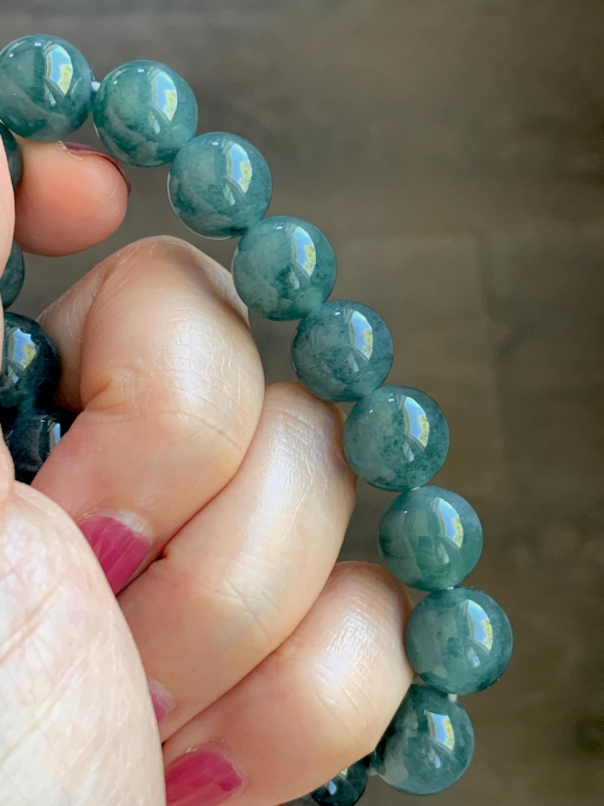 Certified Natural Grade A Guatemalan Icy Highly Translucent Teal Green Marble Jade Jadeite Beaded Bracelet 11.8mm 7.4” 48g 天然冰胶危蓝绿飘花翡翠手串 971