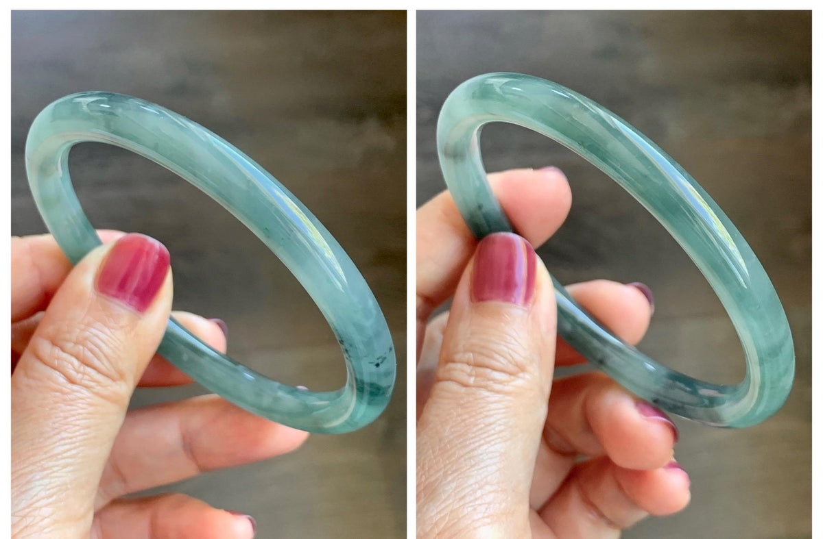 Certified Natural Grade A Guatemalan Icy Translucent Dusty Teal Green Wuji Jade Jadeite Bangle Bracelet 57.8mm 7.14” 27g 天然冰危暗蓝绿翡翠圆条手镯 977