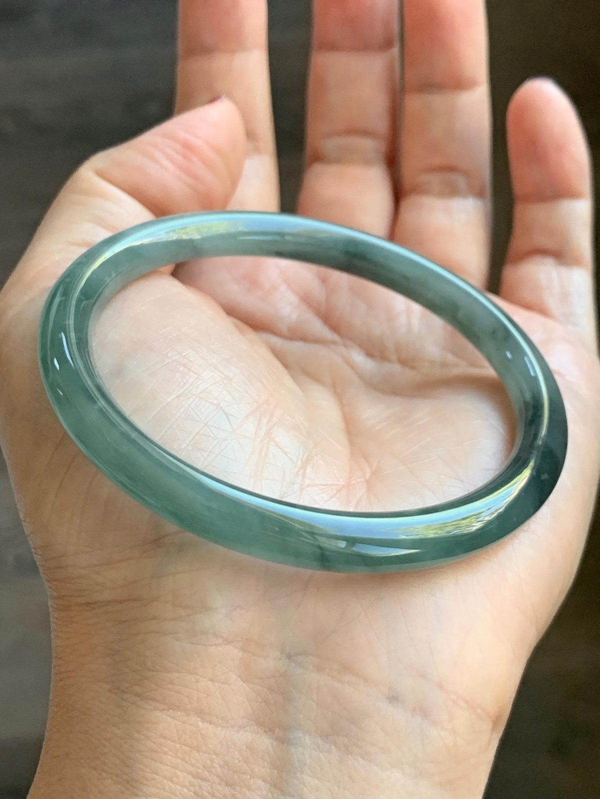 Certified Natural Grade A Guatemalan Icy Translucent Dusty Teal Green Wuji Jade Jadeite Bangle Bracelet 57.8mm 7.14” 27g 天然冰危暗蓝绿翡翠圆条手镯 977