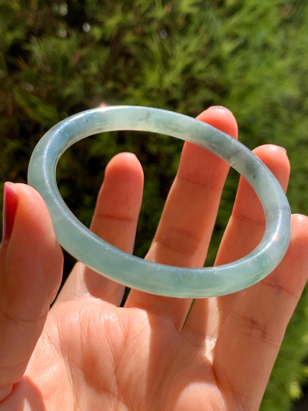 Certified Natural Grade A Guatemalan Icy Translucent Dusty Teal Green Wuji Jade Jadeite Bangle Bracelet 57.8mm 7.14” 27g 天然冰危暗蓝绿翡翠圆条手镯 977