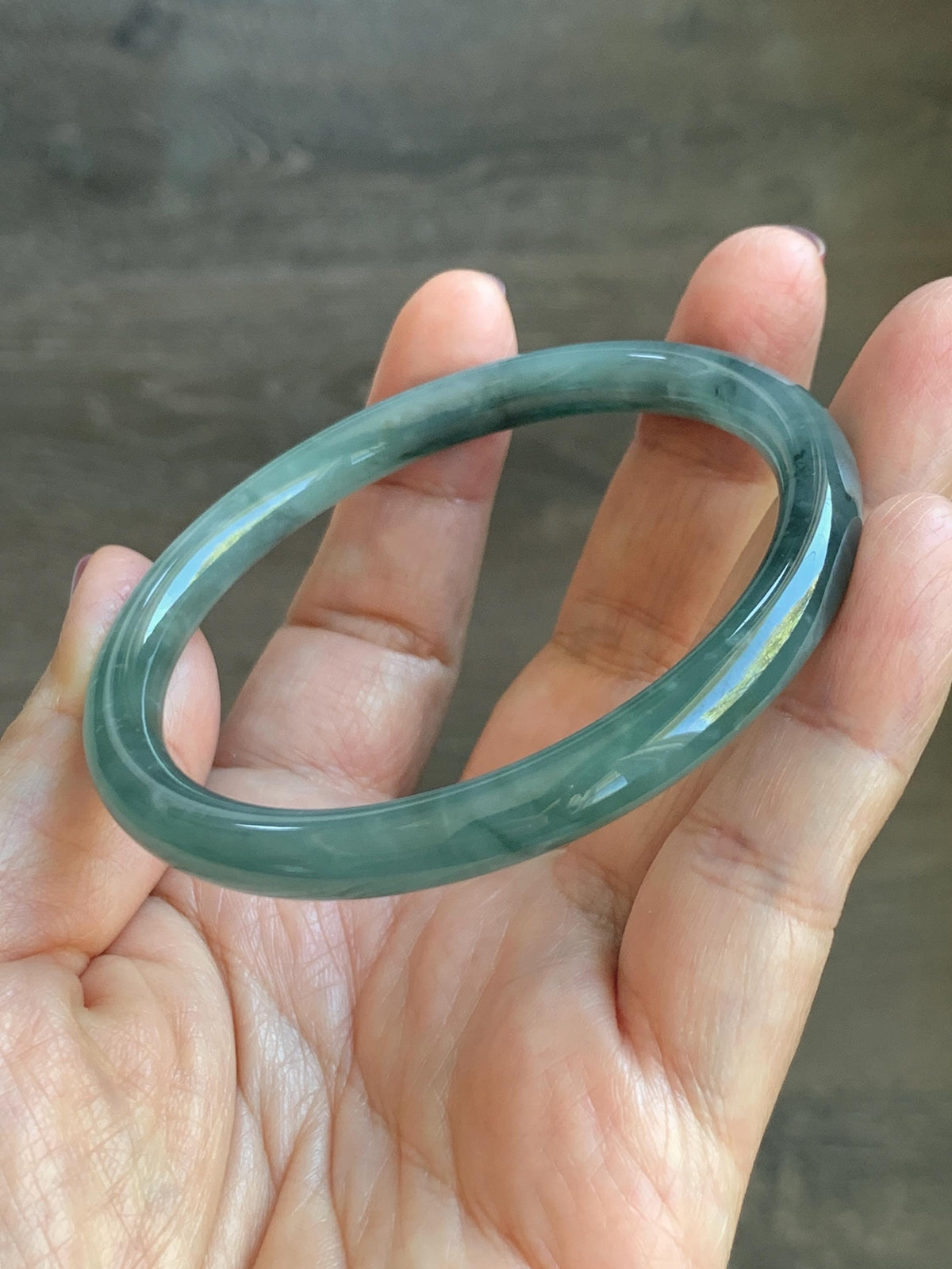 Certified Natural Grade A Guatemalan Icy Translucent Dusty Teal Green Wuji Jade Jadeite Bangle Bracelet 57.8mm 7.14” 27g 天然冰危暗蓝绿翡翠圆条手镯 977