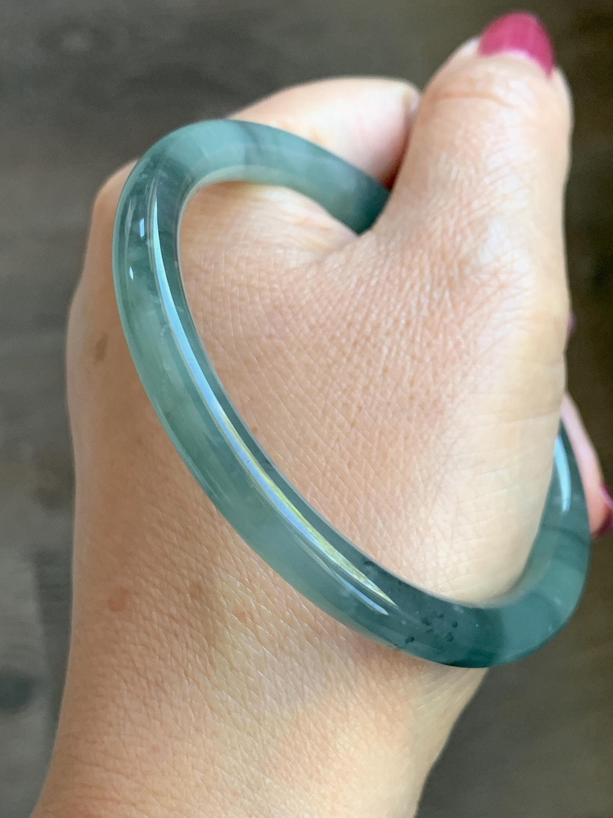 Certified Natural Grade A Guatemalan Icy Translucent Dusty Teal Green Wuji Jade Jadeite Bangle Bracelet 57.8mm 7.14” 27g 天然冰危暗蓝绿翡翠圆条手镯 977