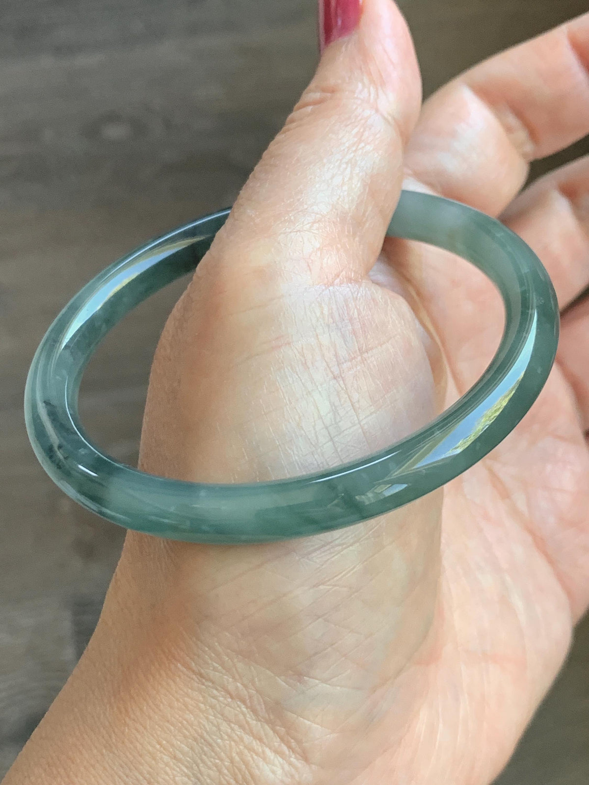 Certified Natural Grade A Guatemalan Icy Translucent Dusty Teal Green Wuji Jade Jadeite Bangle Bracelet 57.8mm 7.14” 27g 天然冰危暗蓝绿翡翠圆条手镯 977
