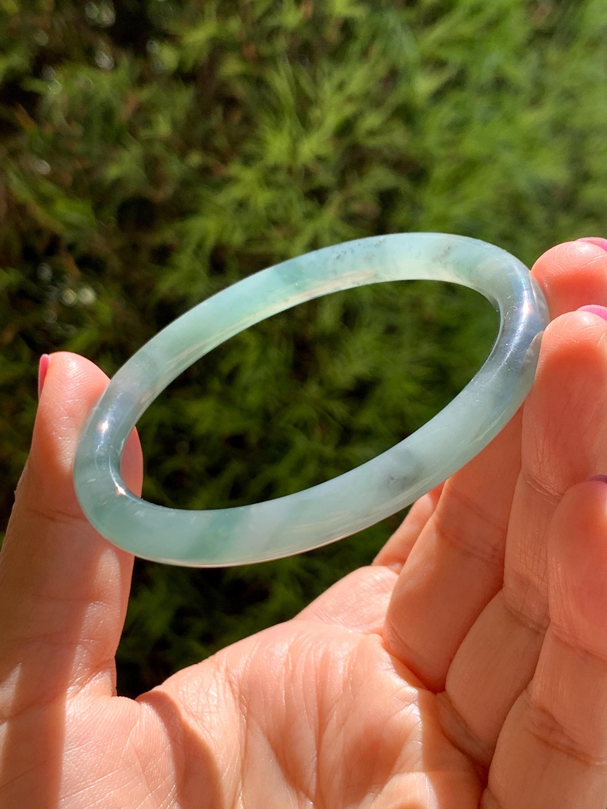Certified Natural Grade A Guatemalan Icy Translucent Dusty Teal Green Wuji Jade Jadeite Bangle Bracelet 57.8mm 7.14” 27g 天然冰危暗蓝绿翡翠圆条手镯 977