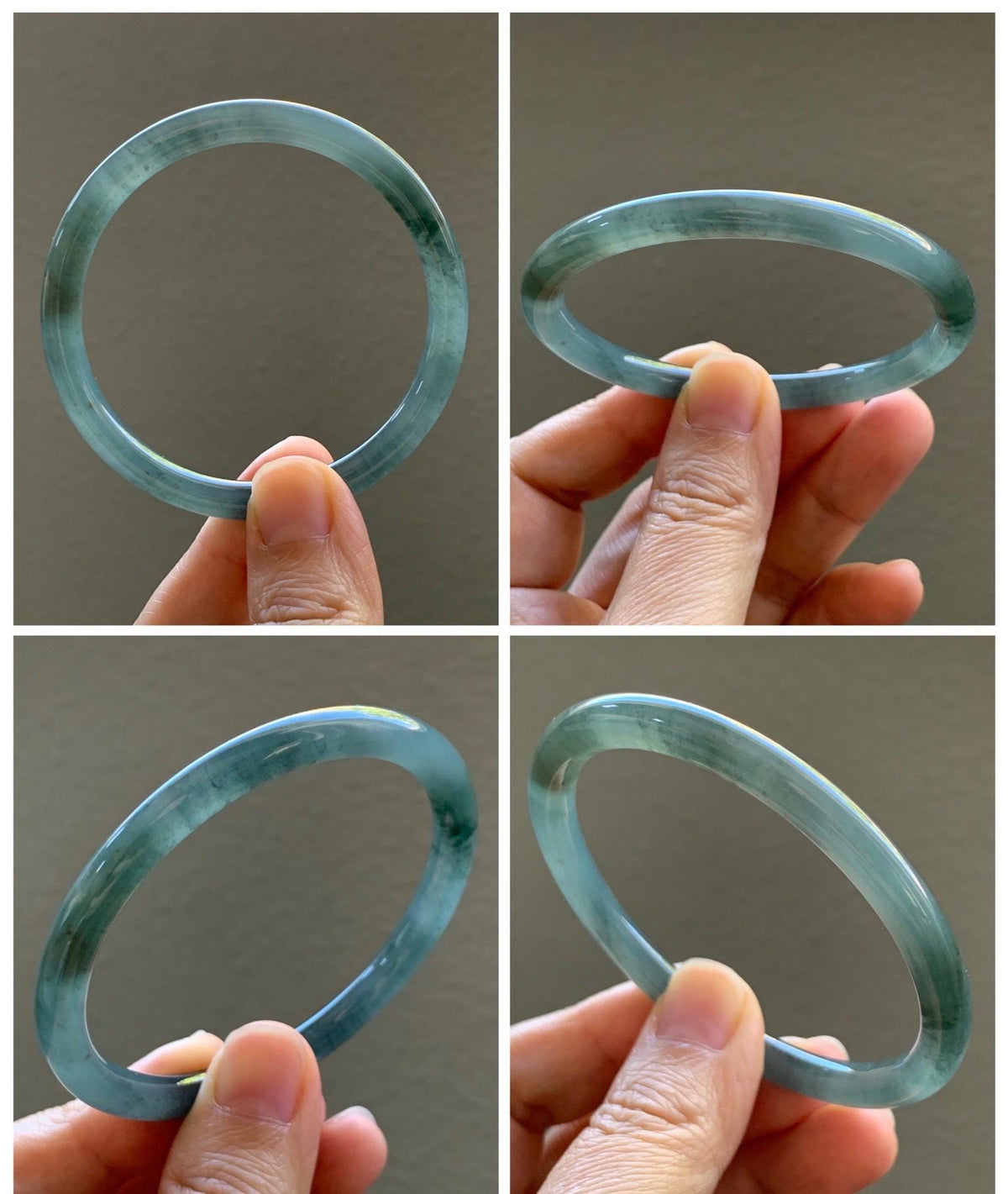 Certified Natural Grade A Guatemalan Icy Translucent Gray Wuji Jade Jadeite Bangle Bracelet 55.09mm 6.81” 19.53g 天然冰危灰蓝乌鸡翡翠圆条手镯 978