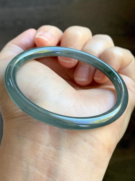 Certified Natural Grade A Guatemalan Icy Translucent Gray Wuji Jade Jadeite Bangle Bracelet 55.09mm 6.81” 19.53g 天然冰危灰蓝乌鸡翡翠圆条手镯 978