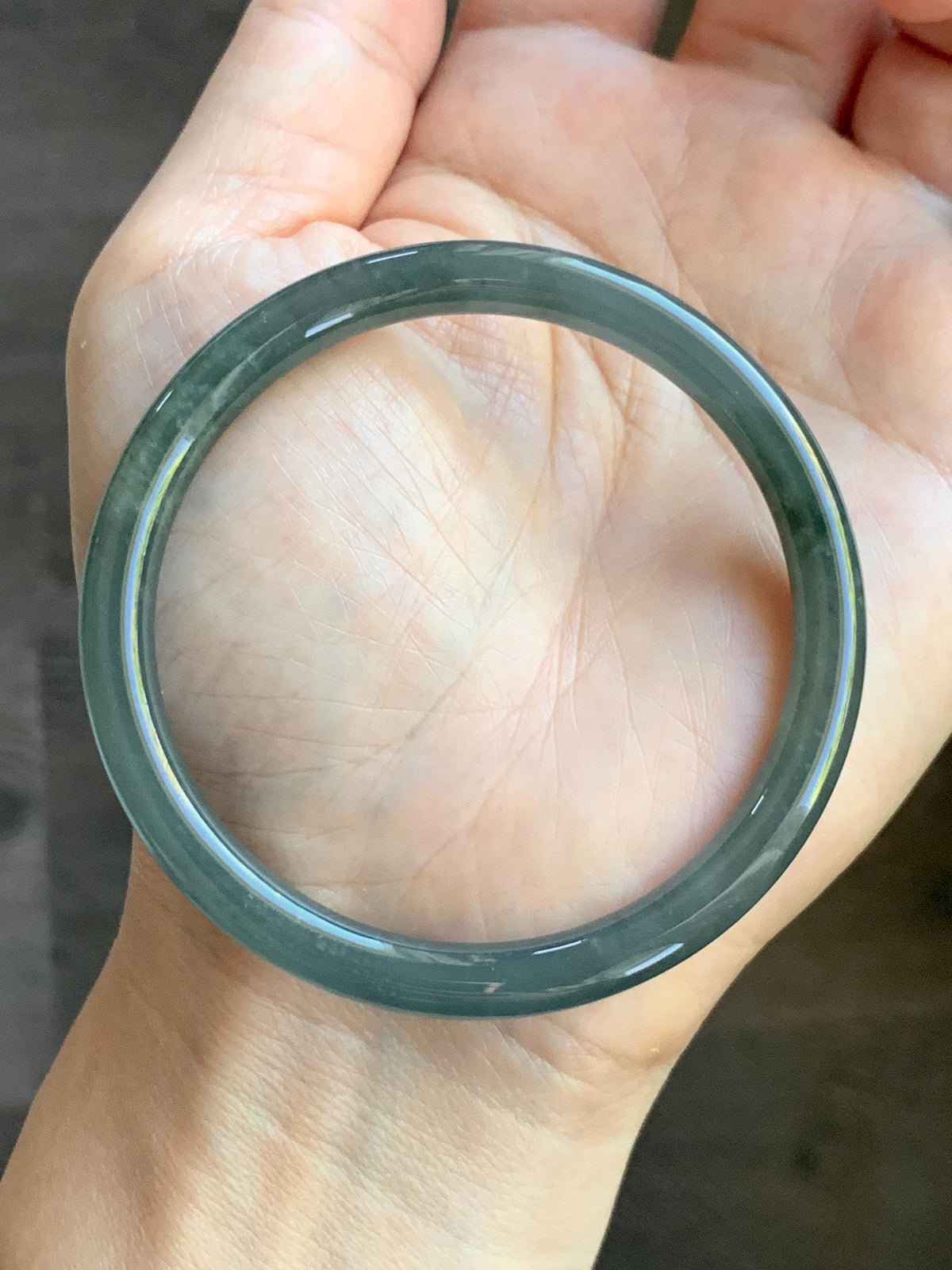 Certified Natural Grade A Guatemalan Icy Translucent Gray Wuji Jade Jadeite Bangle Bracelet 55.09mm 6.81” 19.53g 天然冰危灰蓝乌鸡翡翠圆条手镯 978