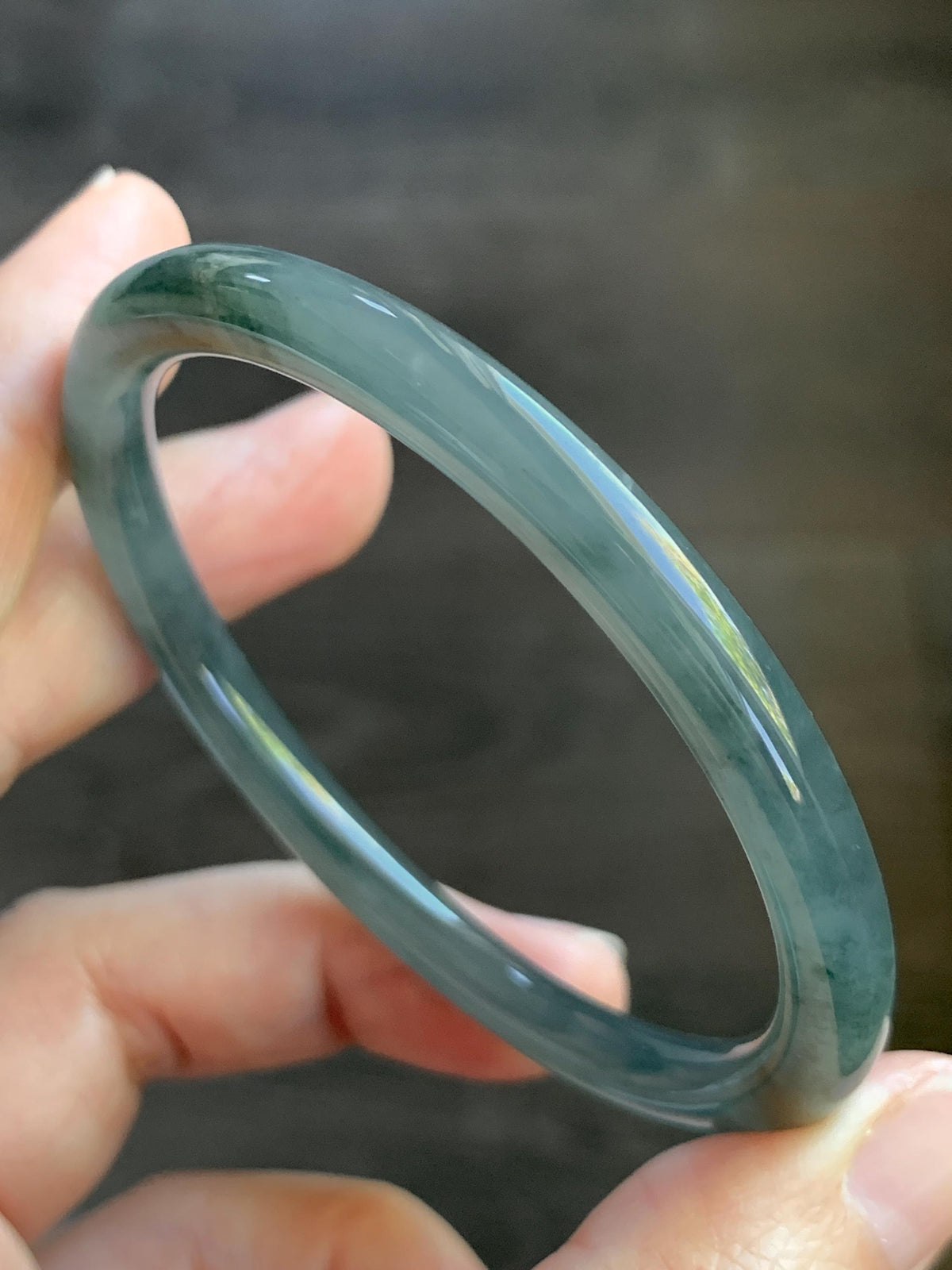 Certified Natural Grade A Guatemalan Icy Translucent Gray Wuji Jade Jadeite Bangle Bracelet 55.09mm 6.81” 19.53g 天然冰危灰蓝乌鸡翡翠圆条手镯 978