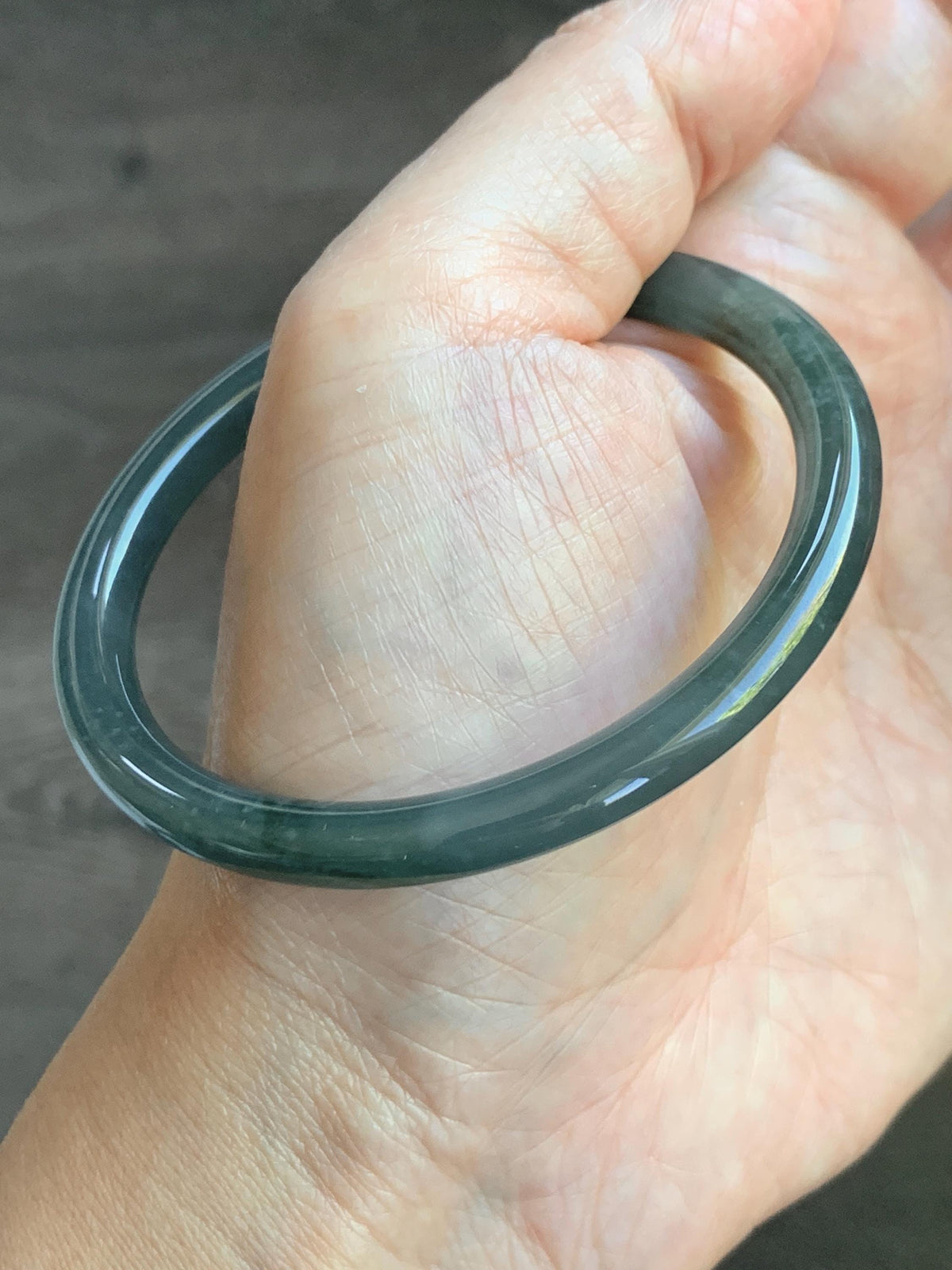 Certified Natural Grade A Guatemalan Icy Translucent Gray Wuji Jade Jadeite Bangle Bracelet 55.09mm 6.81” 19.53g 天然冰危灰蓝乌鸡翡翠圆条手镯 978