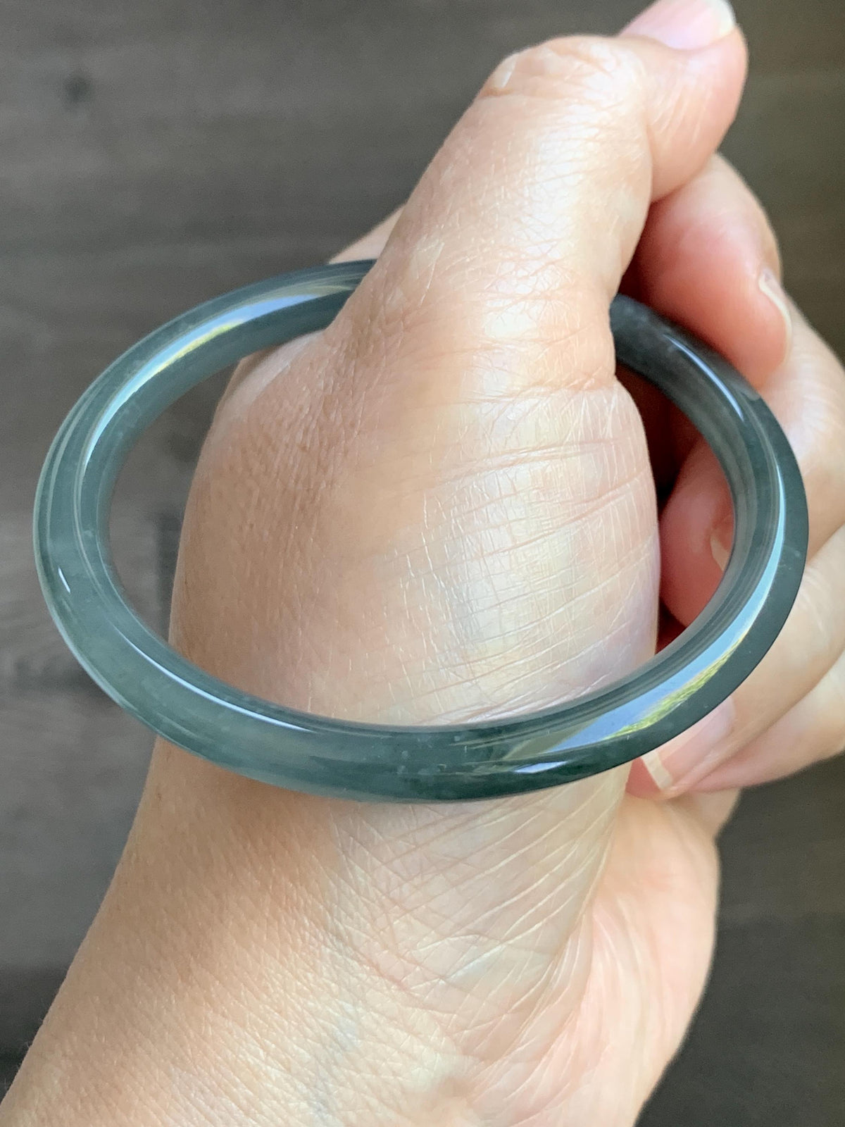Certified Natural Grade A Guatemalan Icy Translucent Gray Wuji Jade Jadeite Bangle Bracelet 55.09mm 6.81” 19.53g 天然冰危灰蓝乌鸡翡翠圆条手镯 978
