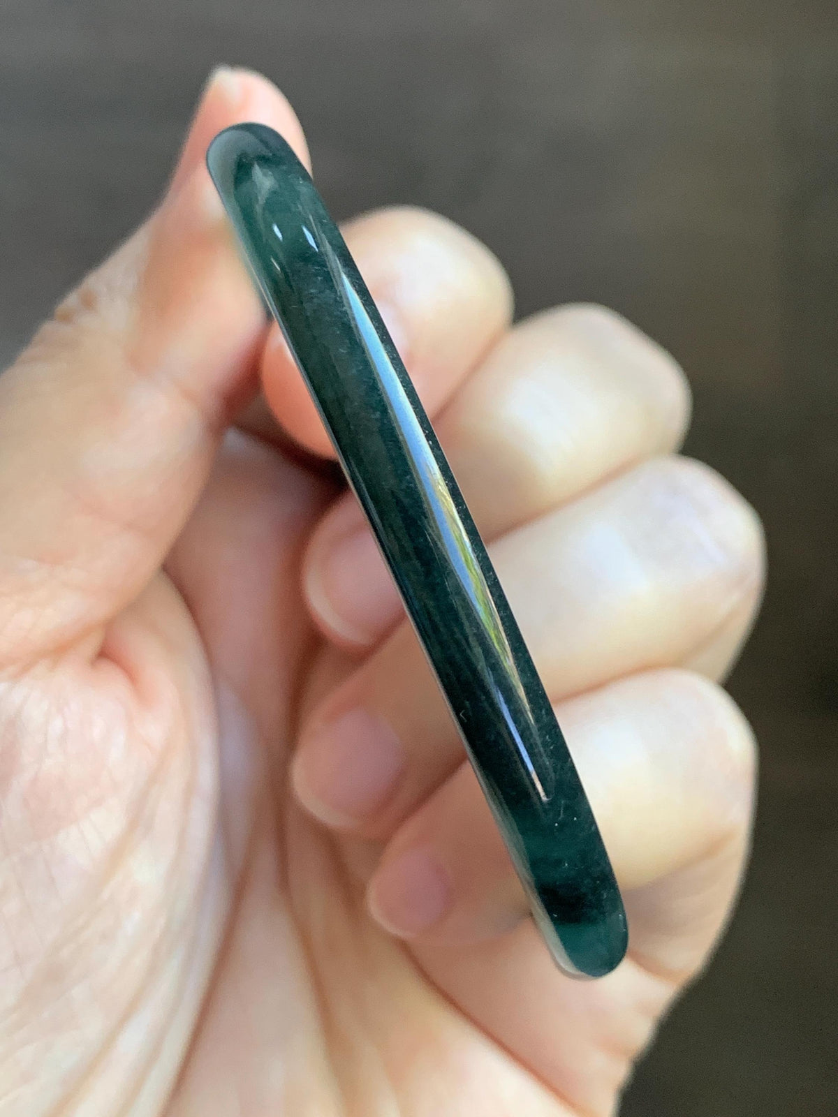 Certified Natural Grade A Guatemalan Icy Translucent Dark Dusty Teal Blue Jade Jadeite Slim Bangle 57.18mm 7.07” 17.19g 天然冰胶危蓝绿翡翠细圆条手镯991