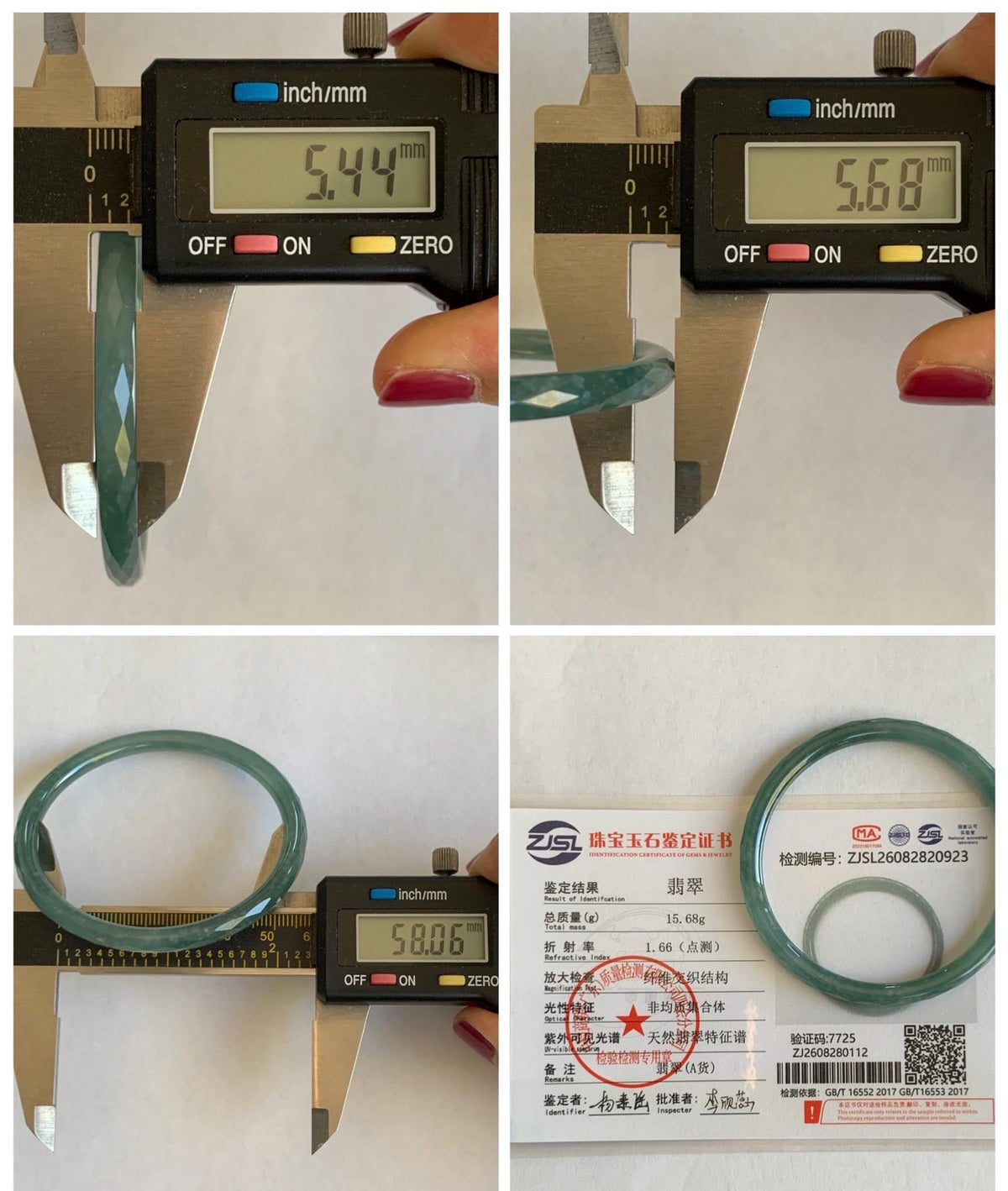 Certified Natural Grade A Guatemalan Icy Translucent Dusty Teal Jade Jadeite Diamond Faceted Slim Bangle 58mm 7.18” 16g 天然冰危蓝绿翡翠细圆条切割面手镯 923