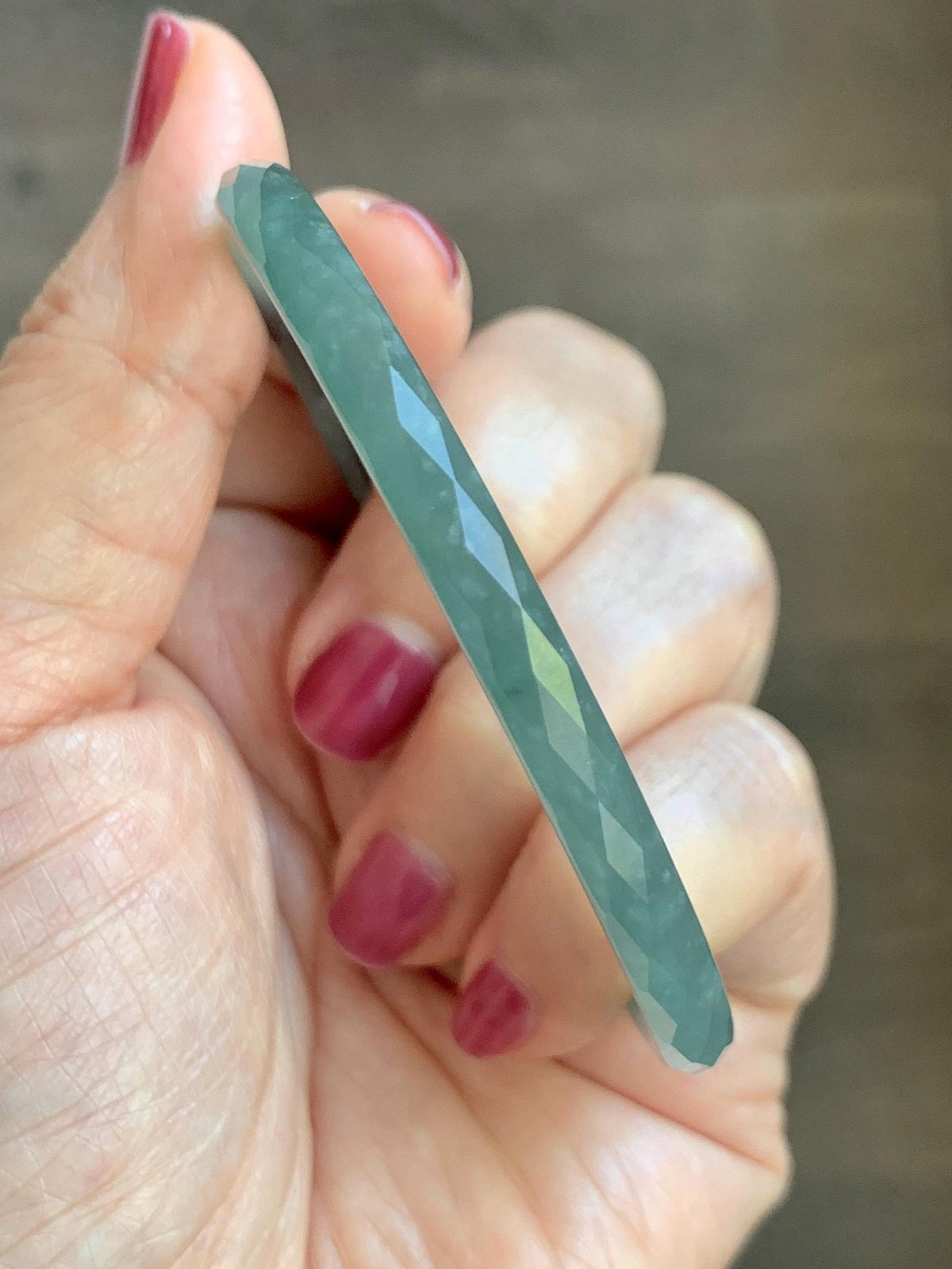 Certified Natural Grade A Guatemalan Icy Translucent Dusty Teal Jade Jadeite Diamond Faceted Slim Bangle 58mm 7.18” 16g 天然冰危蓝绿翡翠细圆条切割面手镯 923