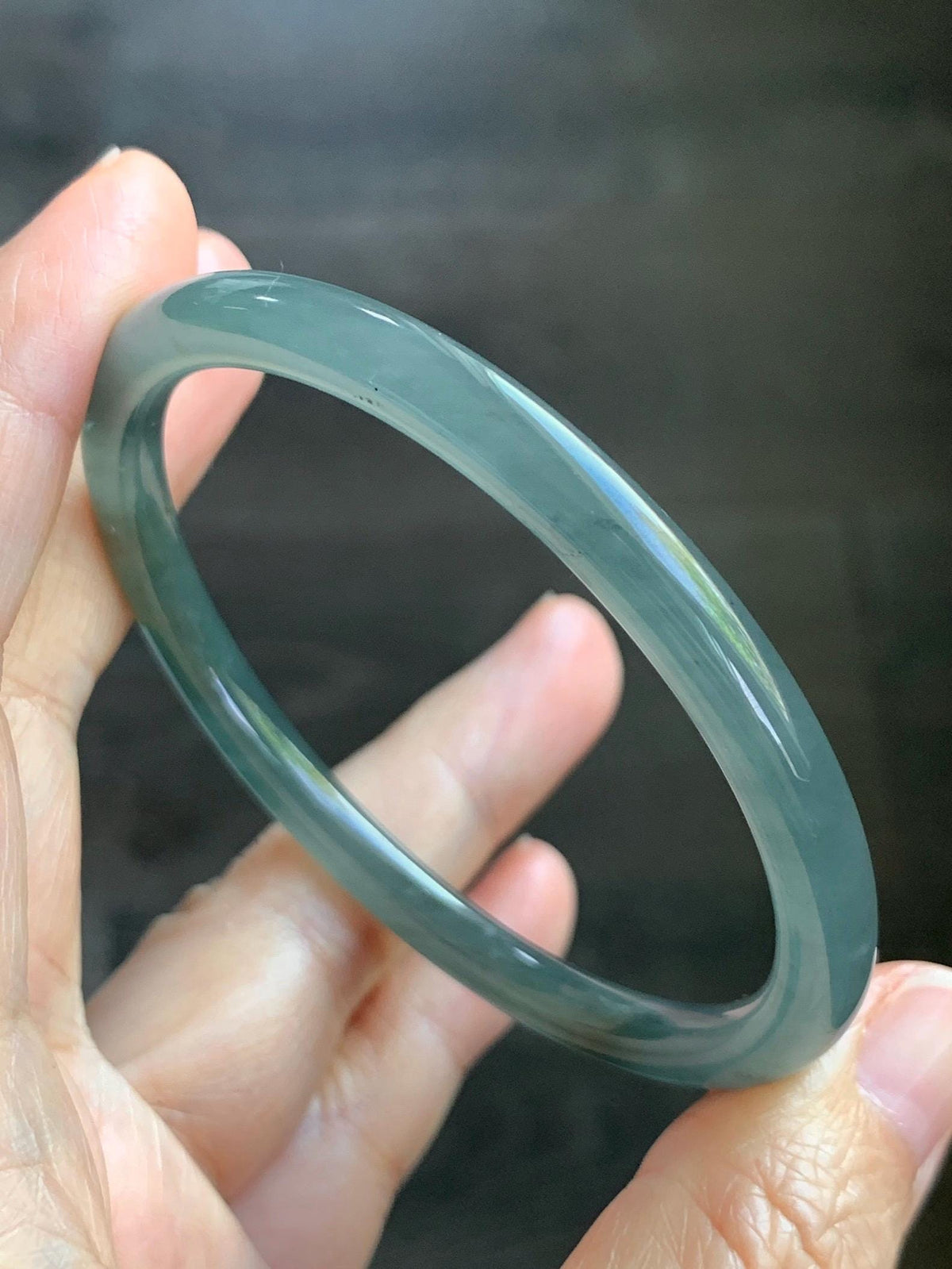 Certified Natural Grade A Guatemalan Icy Translucent Gray Wuji Jade Jadeite Bangle Bracelet 57mm 7.05” 18.43g 天然冰危灰蓝乌鸡翡翠圆条手镯 980
