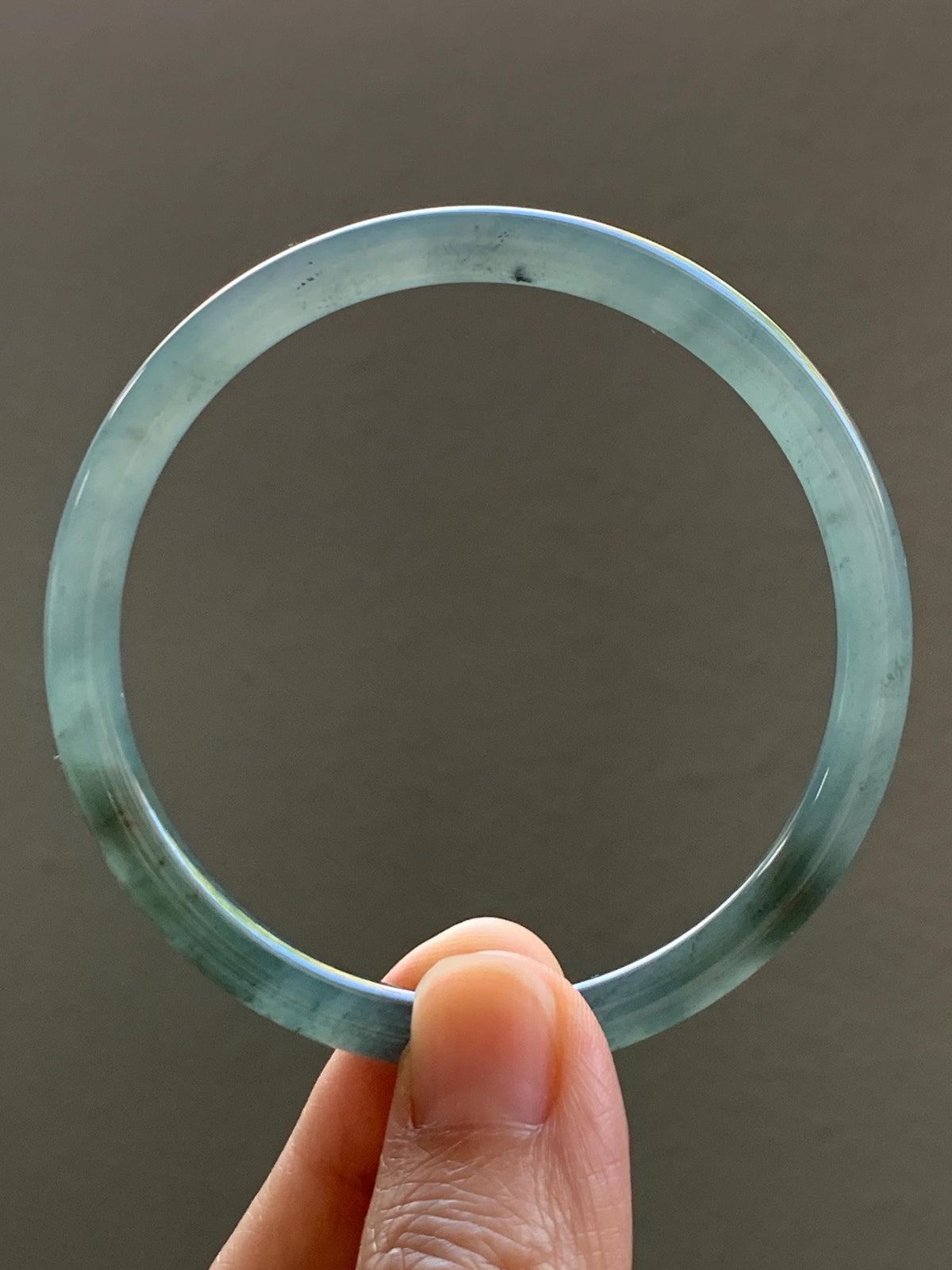 Certified Natural Grade A Guatemalan Icy Translucent Gray Wuji Jade Jadeite Bangle Bracelet 57mm 7.05” 18.43g 天然冰危灰蓝乌鸡翡翠圆条手镯 980