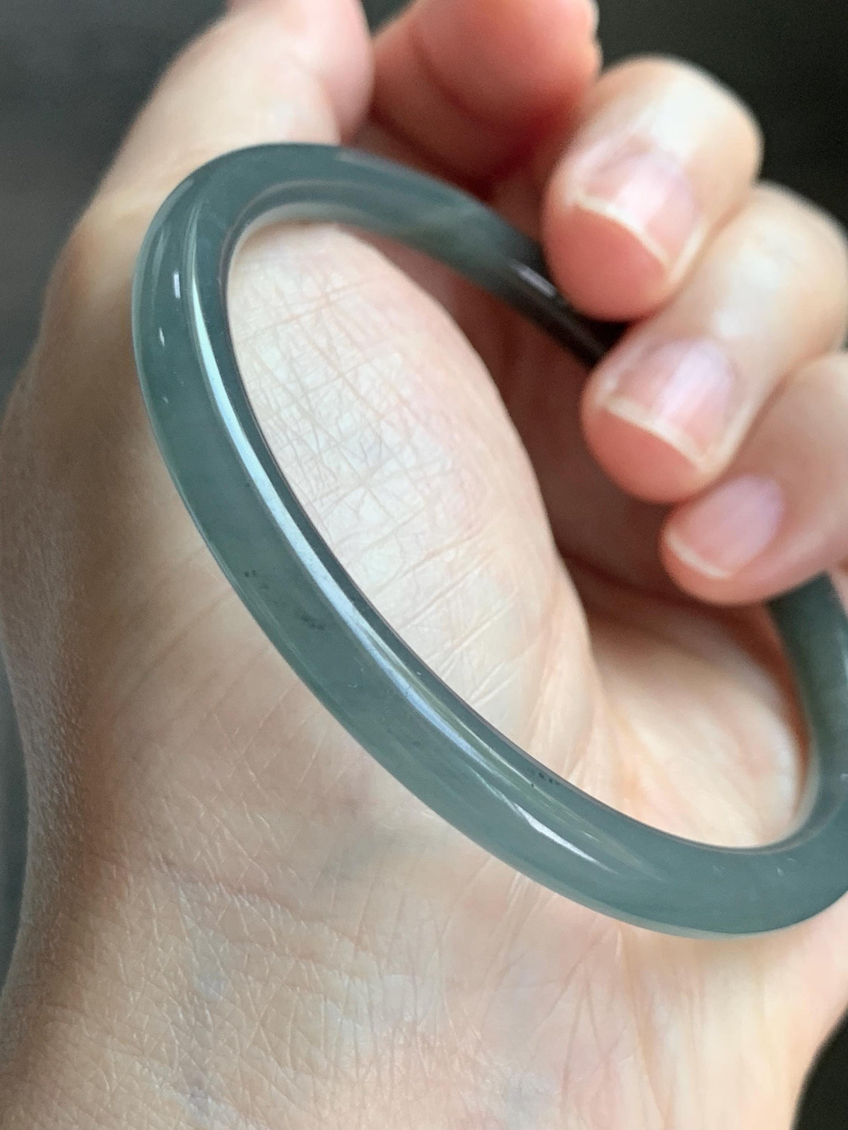 Certified Natural Grade A Guatemalan Icy Translucent Gray Wuji Jade Jadeite Bangle Bracelet 57mm 7.05” 18.43g 天然冰危灰蓝乌鸡翡翠圆条手镯 980