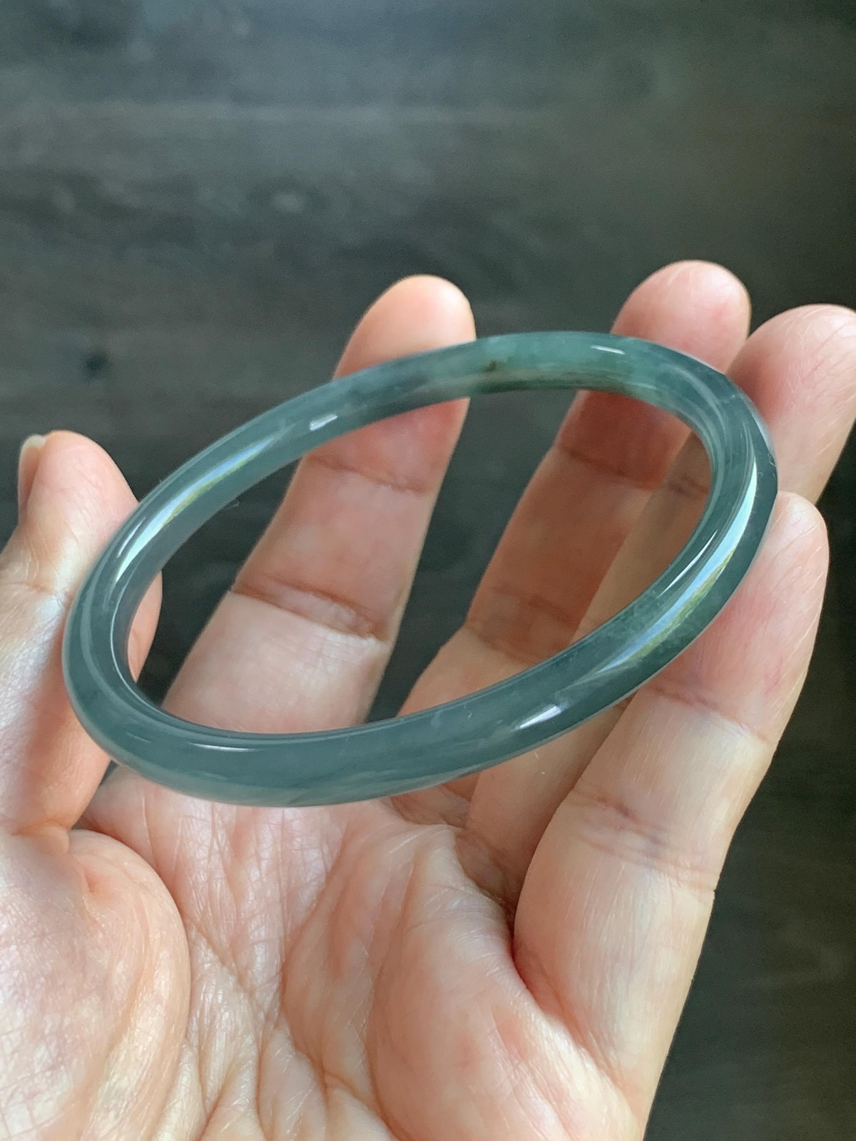 Certified Natural Grade A Guatemalan Icy Translucent Gray Wuji Jade Jadeite Bangle Bracelet 57mm 7.05” 18.43g 天然冰危灰蓝乌鸡翡翠圆条手镯 980