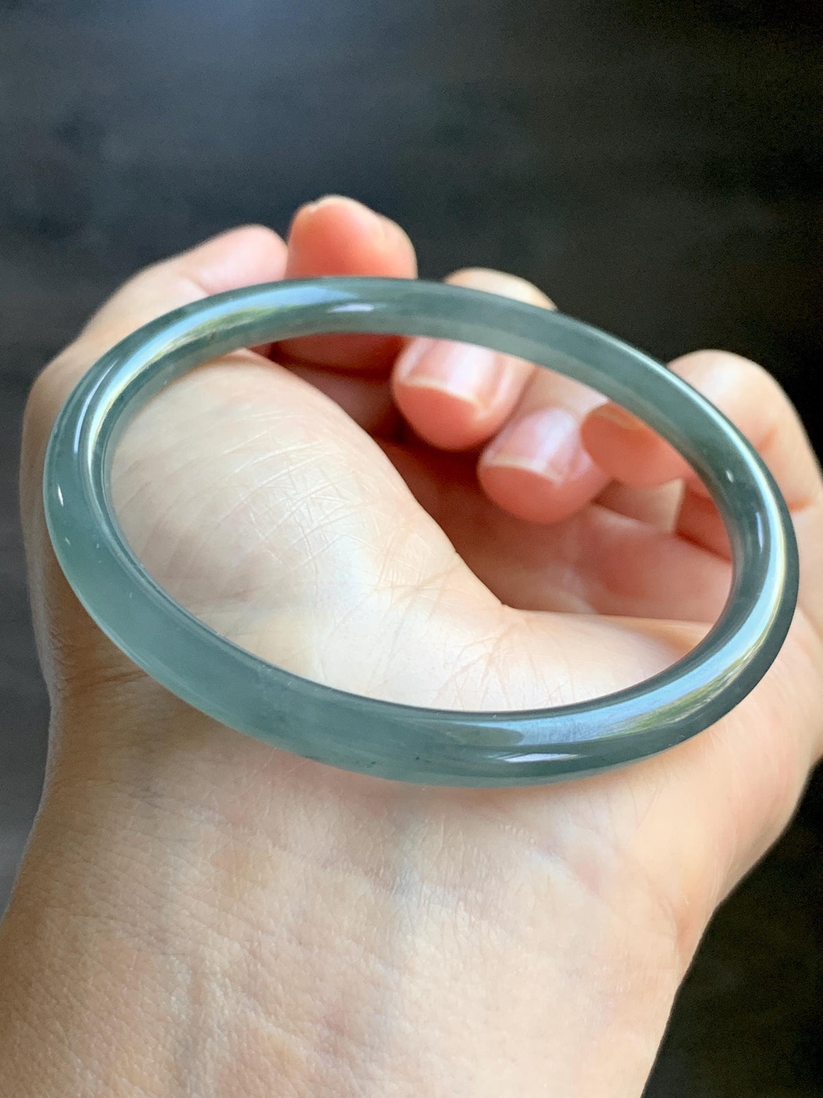 Certified Natural Grade A Guatemalan Icy Translucent Gray Wuji Jade Jadeite Bangle Bracelet 57mm 7.05” 18.43g 天然冰危灰蓝乌鸡翡翠圆条手镯 980
