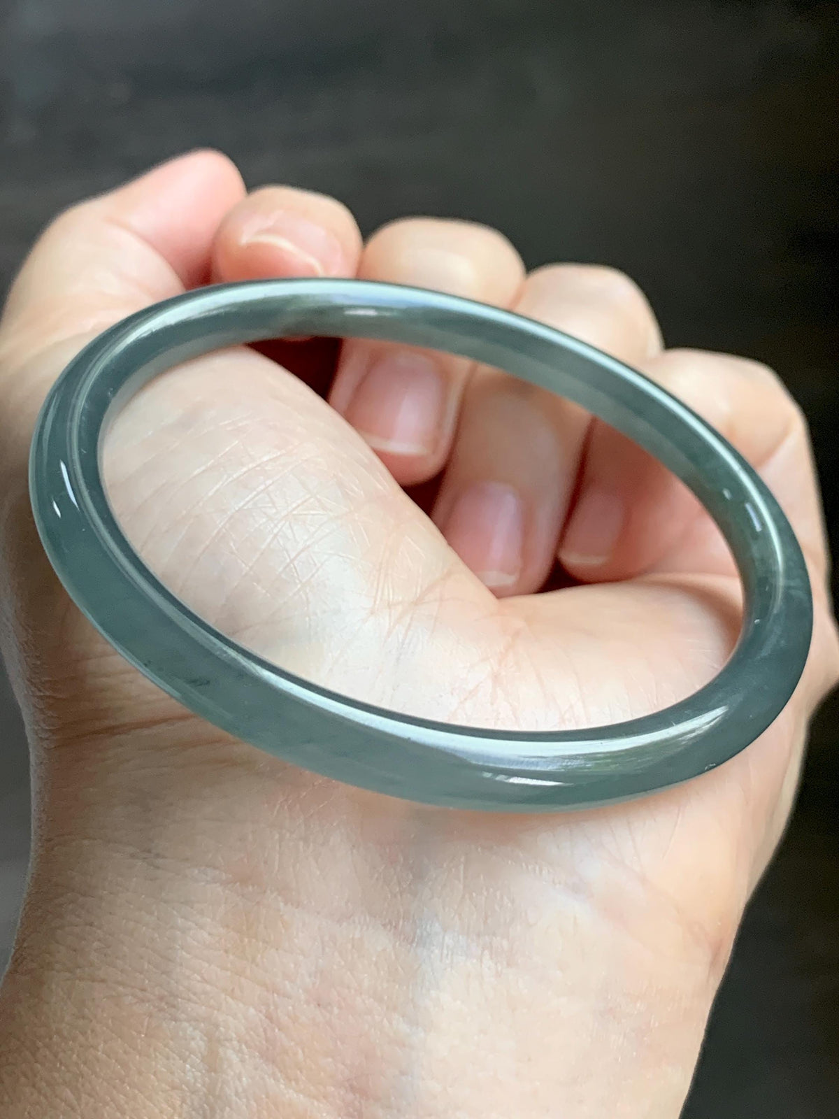 Certified Natural Grade A Guatemalan Icy Translucent Gray Wuji Jade Jadeite Bangle Bracelet 57mm 7.05” 18.43g 天然冰危灰蓝乌鸡翡翠圆条手镯 980