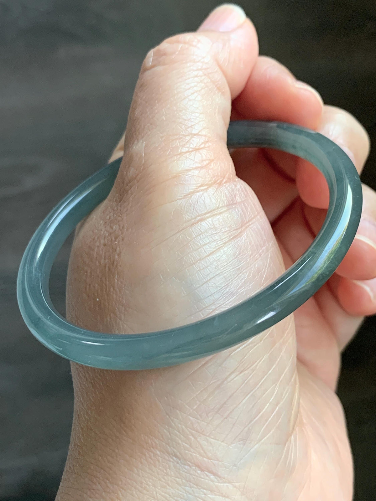 Certified Natural Grade A Guatemalan Icy Translucent Gray Wuji Jade Jadeite Bangle Bracelet 57mm 7.05” 18.43g 天然冰危灰蓝乌鸡翡翠圆条手镯 980
