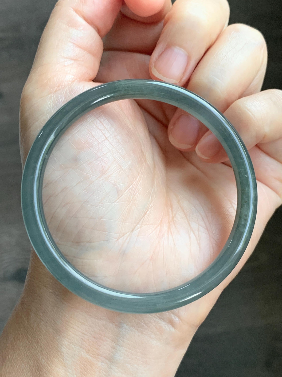 Certified Natural Grade A Guatemalan Icy Translucent Gray Wuji Jade Jadeite Bangle Bracelet 57mm 7.05” 18.43g 天然冰危灰蓝乌鸡翡翠圆条手镯 980