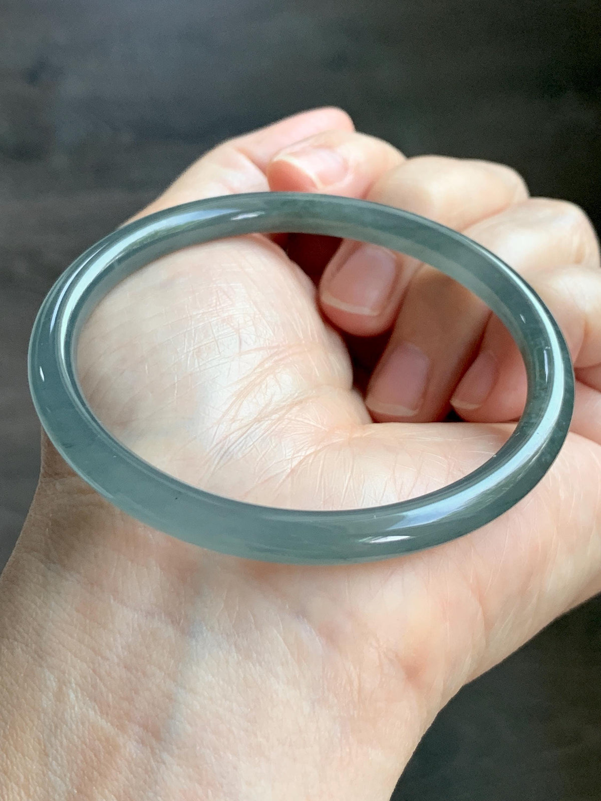 Certified Natural Grade A Guatemalan Icy Translucent Gray Wuji Jade Jadeite Bangle Bracelet 57mm 7.05” 18.43g 天然冰危灰蓝乌鸡翡翠圆条手镯 980