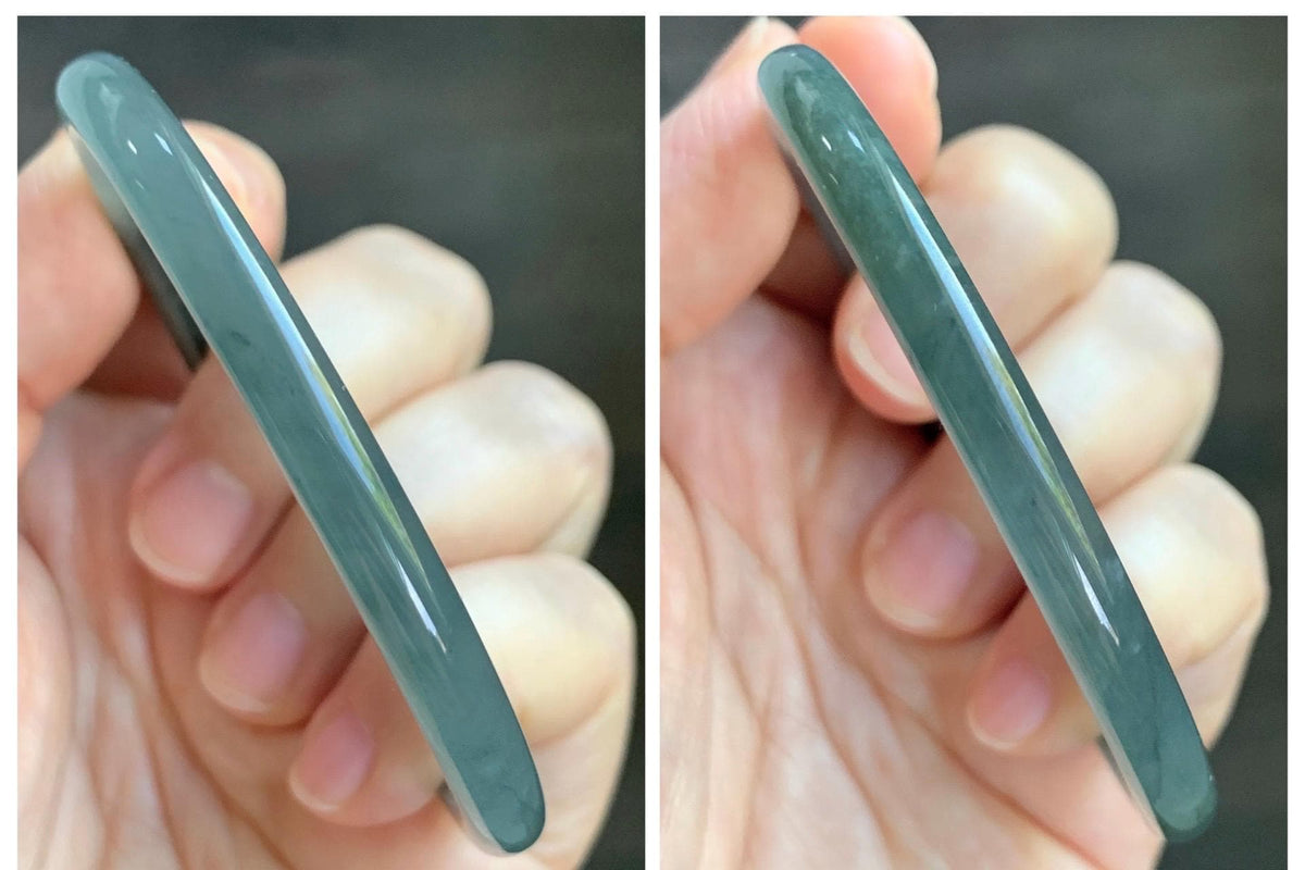 Certified Natural Grade A Guatemalan Icy Translucent Gray Wuji Jade Jadeite Bangle Bracelet 57mm 7.05” 18.43g 天然冰危灰蓝乌鸡翡翠圆条手镯 980