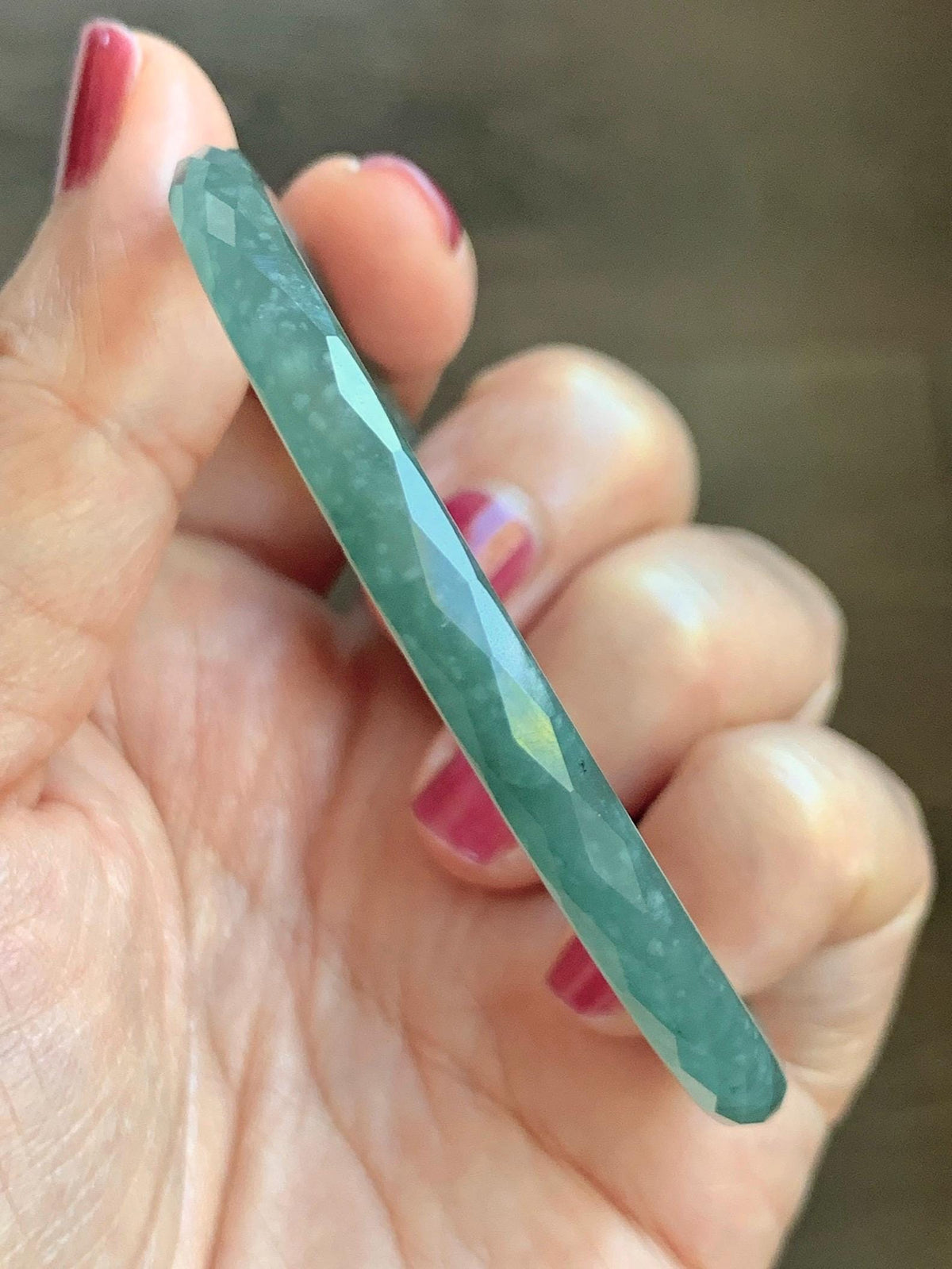 Certified Natural Grade A Guatemalan Icy Translucent Dusty Teal Jade Jadeite Diamond Faceted Slim Bangle 58mm 7.19” 16g 天然冰危蓝绿翡翠细圆条切割面手镯 924