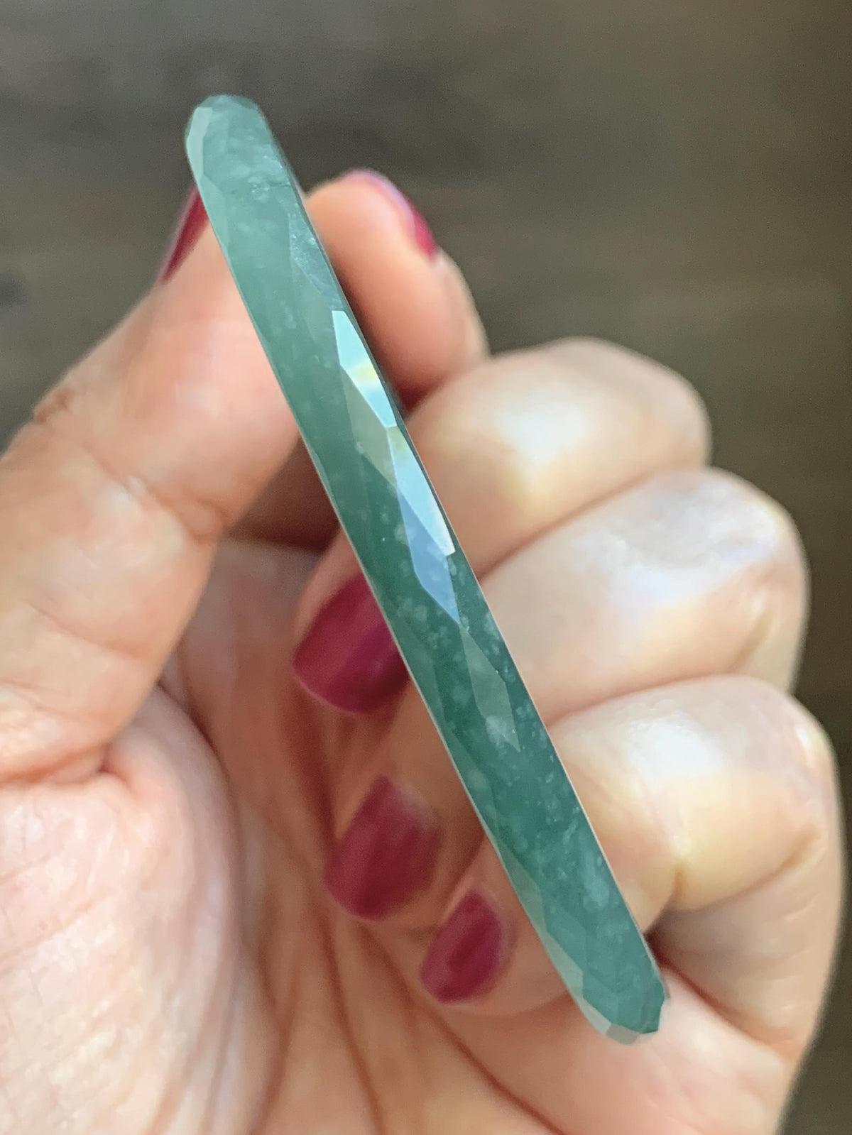 Certified Natural Grade A Guatemalan Icy Translucent Dusty Teal Jade Jadeite Diamond Faceted Slim Bangle 58mm 7.19” 16g 天然冰危蓝绿翡翠细圆条切割面手镯 924