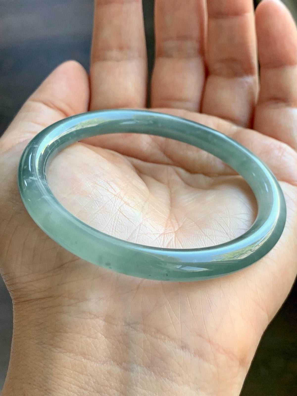 Certified Natural Grade A Guatemalan Icy Translucent Dusty Teal Green Jade Jadeite Bangle Bracelet 54.4mm 6.73” 26g 天然冰危蓝绿翡翠圆条手镯 983