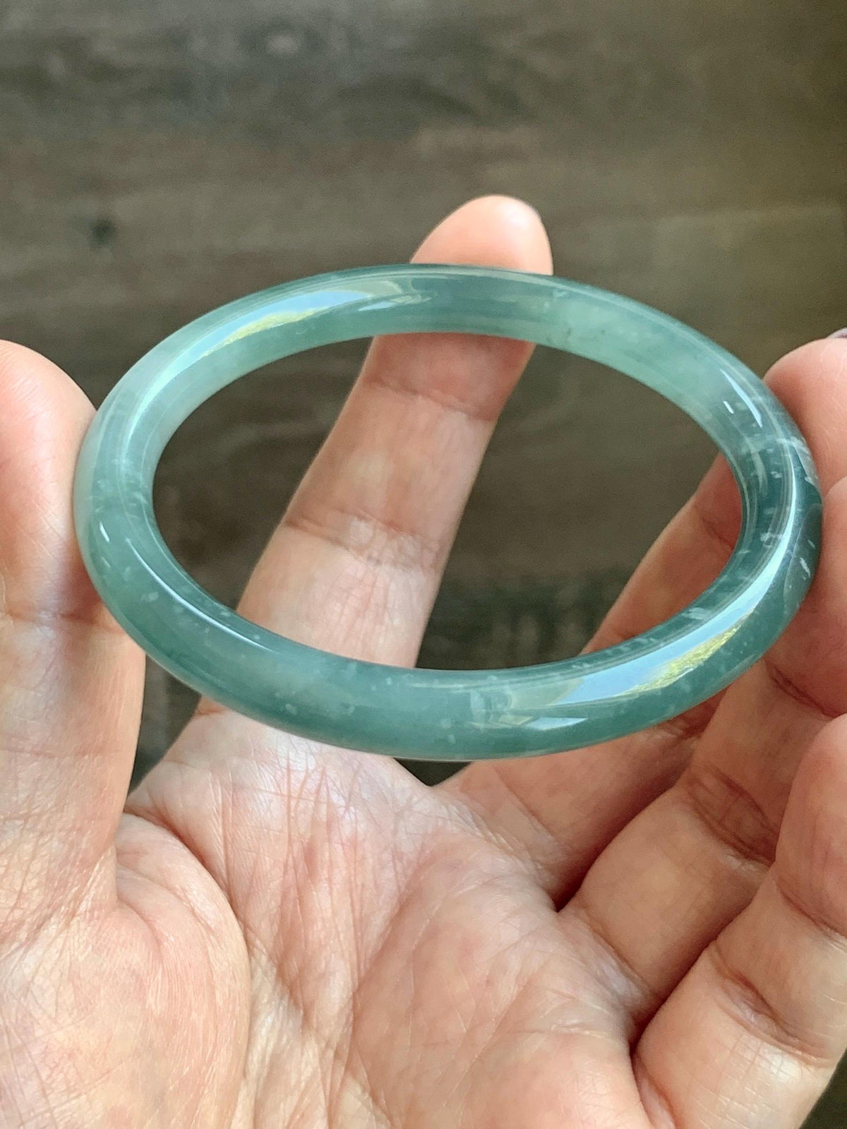 Certified Natural Grade A Guatemalan Icy Translucent Dusty Teal Green Jade Jadeite Bangle Bracelet 54.4mm 6.73” 26g 天然冰危蓝绿翡翠圆条手镯 983