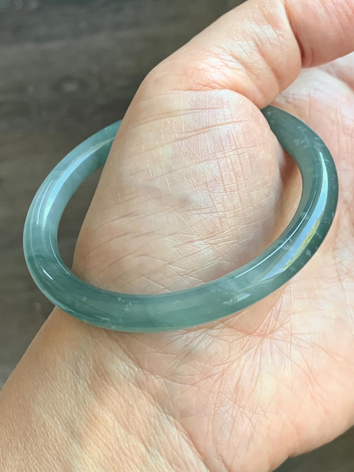 Certified Natural Grade A Guatemalan Icy Translucent Dusty Teal Green Jade Jadeite Bangle Bracelet 54.4mm 6.73” 26g 天然冰危蓝绿翡翠圆条手镯 983
