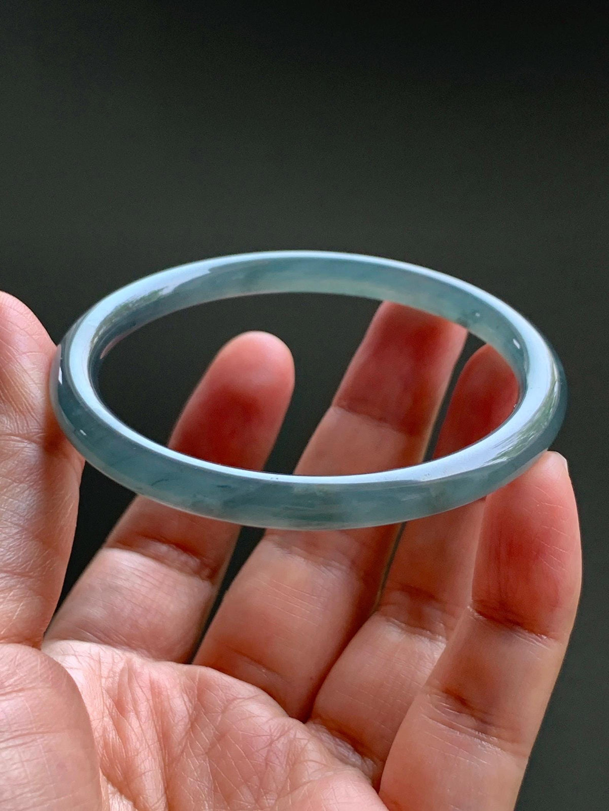 Certified Natural Grade A Guatemalan Icy Translucent Gray Wuji Jade Jadeite Bangle Bracelet 54.4mm 6.73” 18.51g 天然冰危灰蓝乌鸡翡翠圆条手镯 981