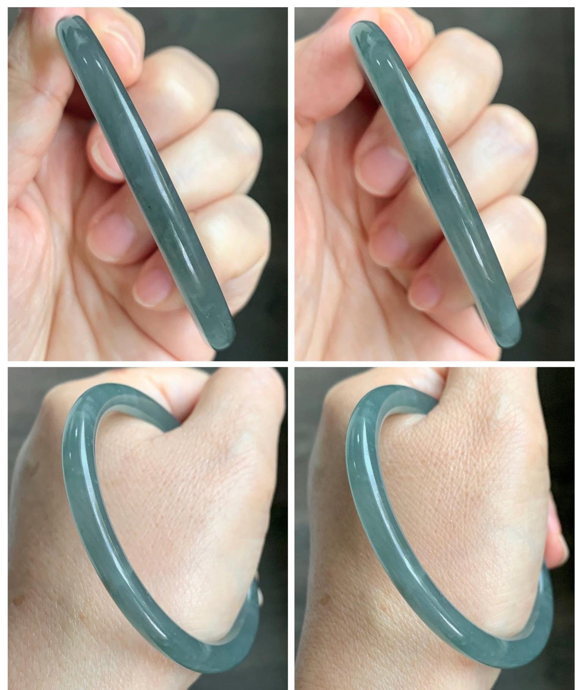 Certified Natural Grade A Guatemalan Icy Translucent Gray Wuji Jade Jadeite Bangle Bracelet 54.4mm 6.73” 18.51g 天然冰危灰蓝乌鸡翡翠圆条手镯 981