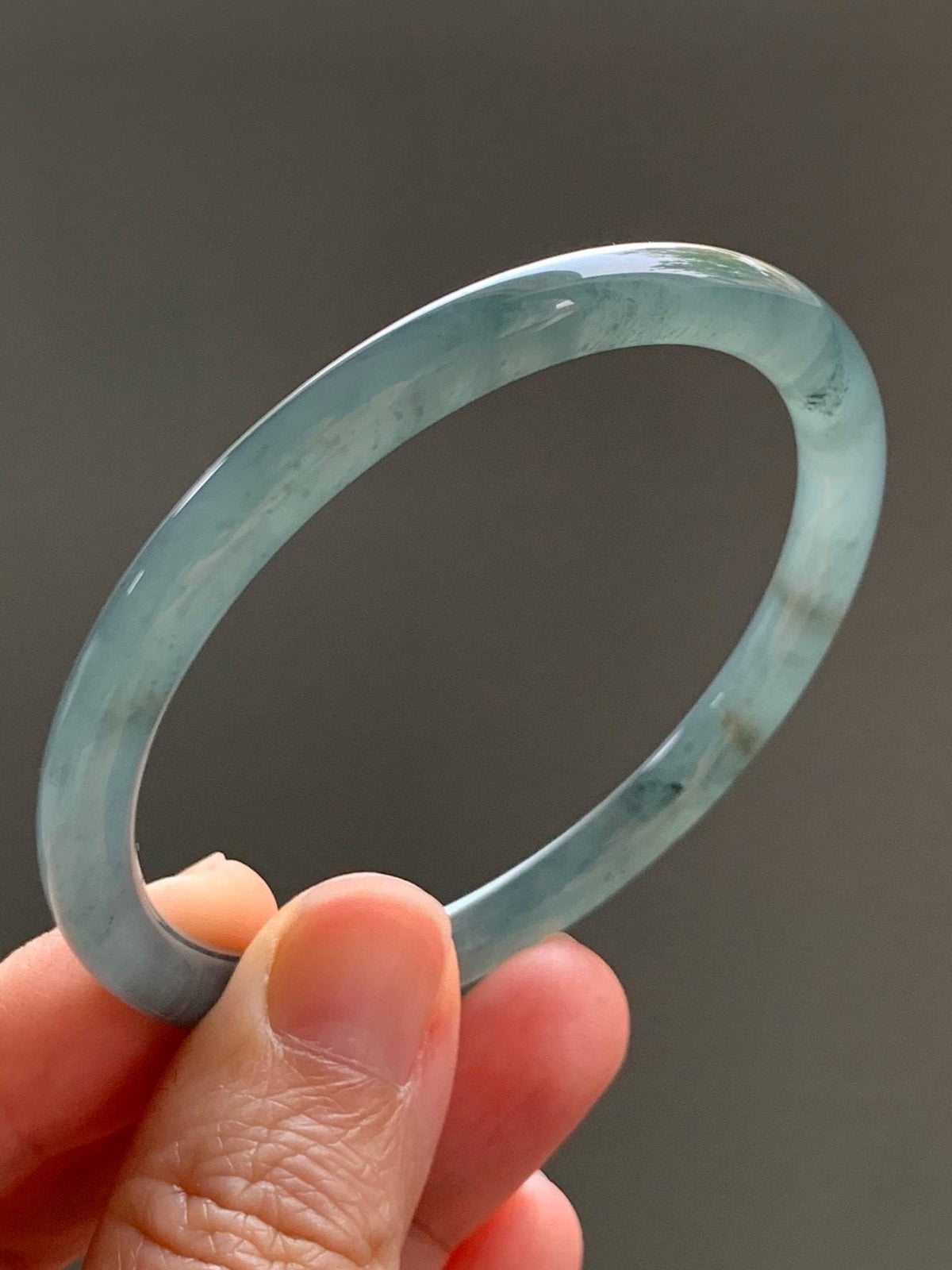 Certified Natural Grade A Guatemalan Icy Translucent Gray Wuji Jade Jadeite Bangle Bracelet 54.4mm 6.73” 18.51g 天然冰危灰蓝乌鸡翡翠圆条手镯 981