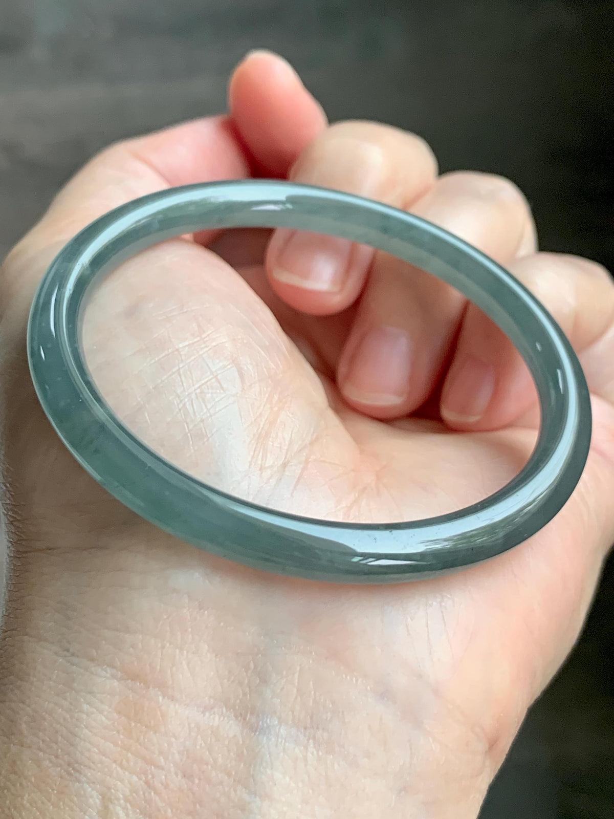 Certified Natural Grade A Guatemalan Icy Translucent Gray Wuji Jade Jadeite Bangle Bracelet 54.4mm 6.73” 18.51g 天然冰危灰蓝乌鸡翡翠圆条手镯 981