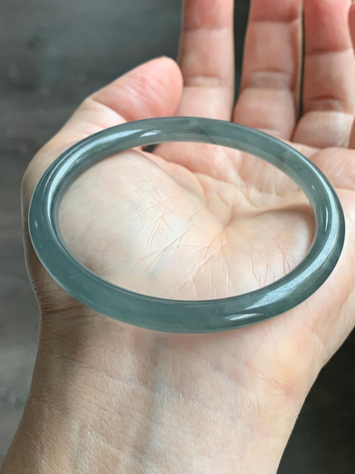 Certified Natural Grade A Guatemalan Icy Translucent Gray Wuji Jade Jadeite Bangle Bracelet 54.4mm 6.73” 18.51g 天然冰危灰蓝乌鸡翡翠圆条手镯 981