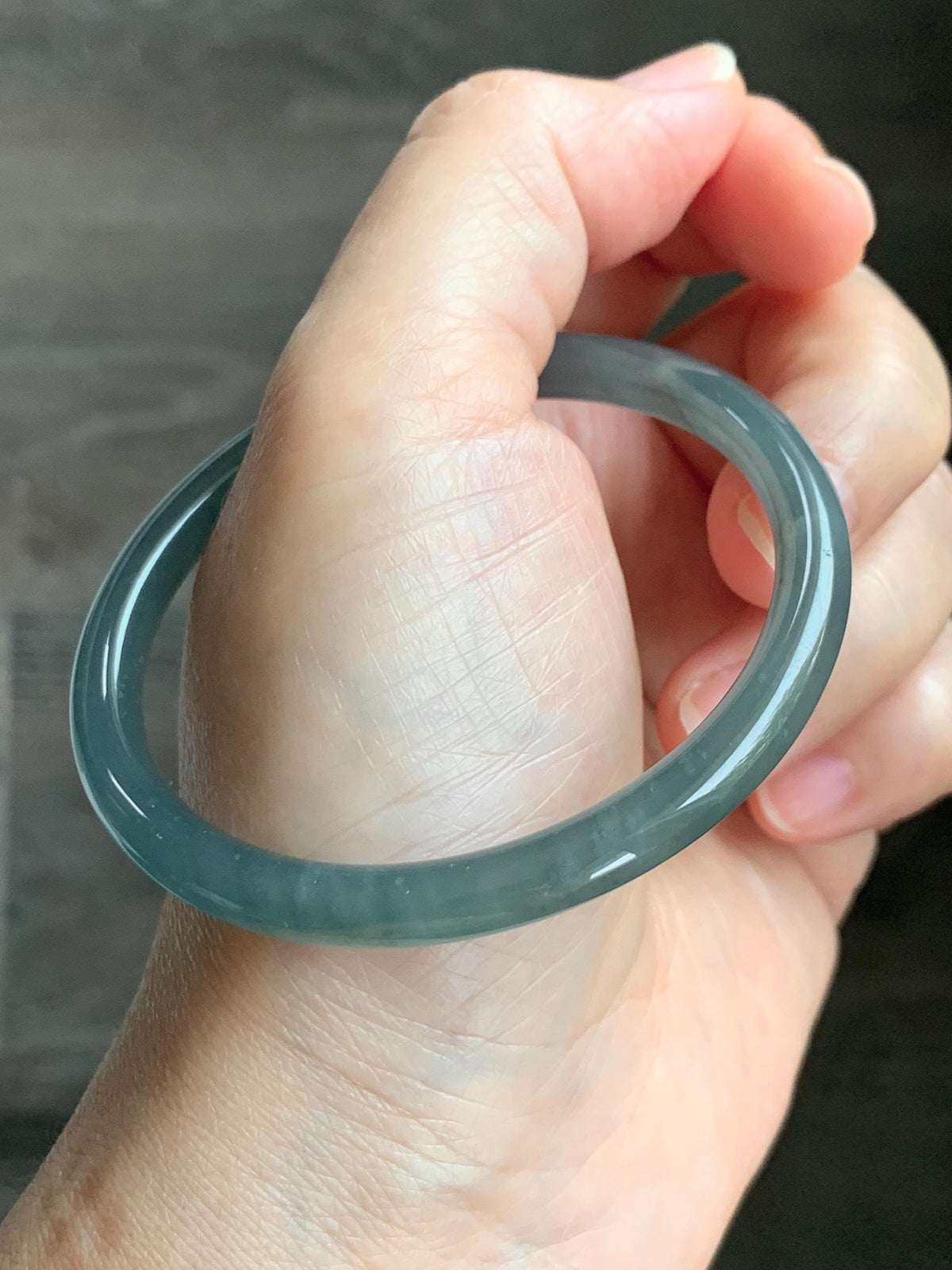 Certified Natural Grade A Guatemalan Icy Translucent Gray Wuji Jade Jadeite Bangle Bracelet 54.4mm 6.73” 18.51g 天然冰危灰蓝乌鸡翡翠圆条手镯 981