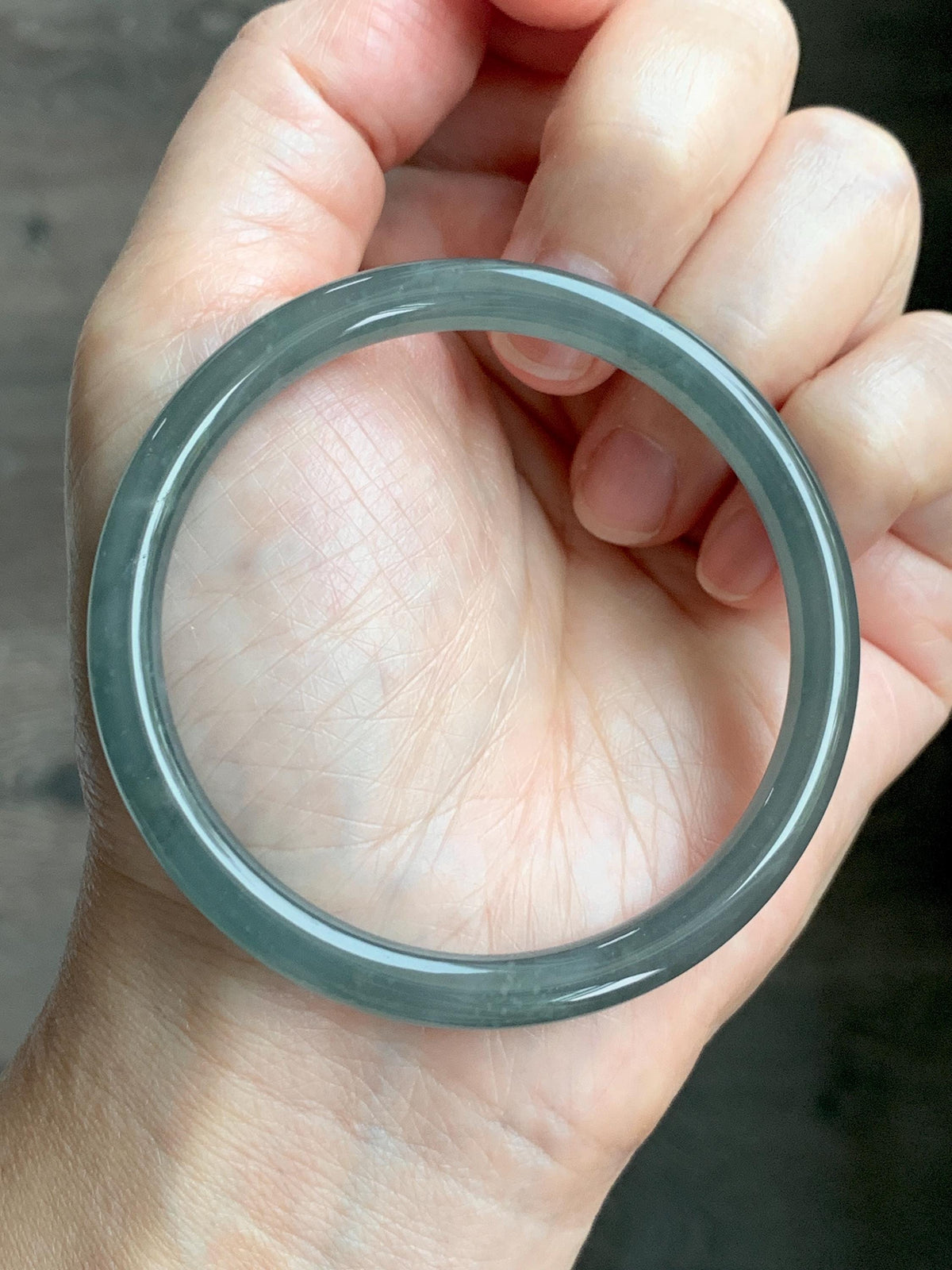 Certified Natural Grade A Guatemalan Icy Translucent Gray Wuji Jade Jadeite Bangle Bracelet 54.4mm 6.73” 18.51g 天然冰危灰蓝乌鸡翡翠圆条手镯 981