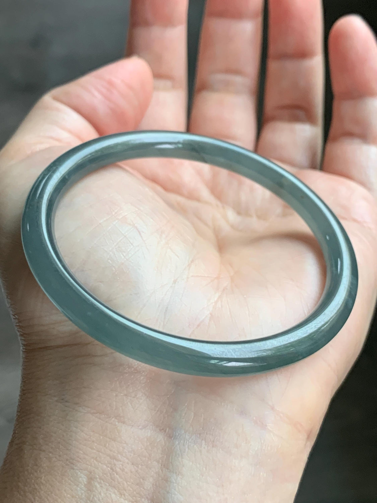 Certified Natural Grade A Guatemalan Icy Translucent Gray Wuji Jade Jadeite Bangle Bracelet 54.4mm 6.73” 18.51g 天然冰危灰蓝乌鸡翡翠圆条手镯 981