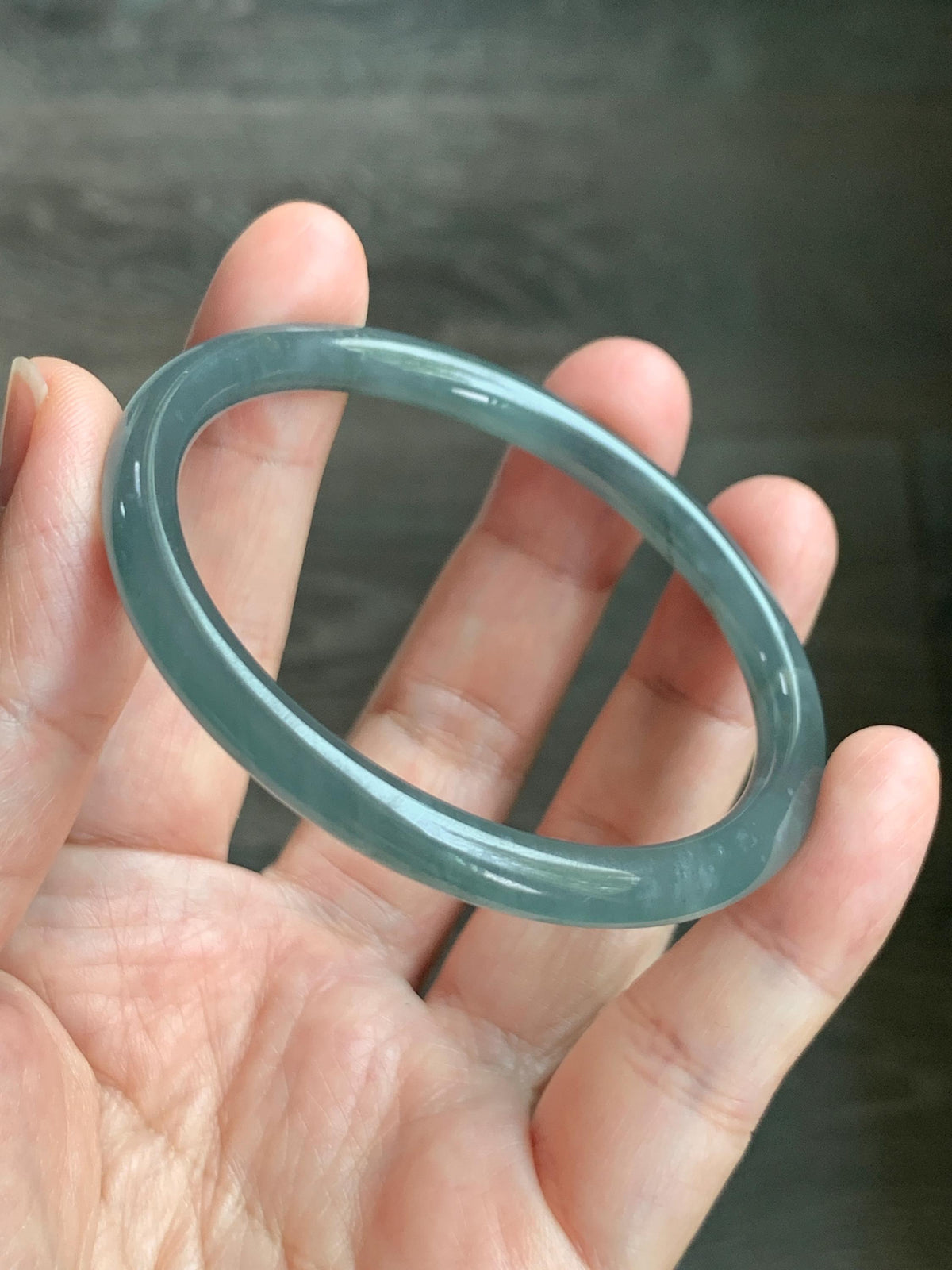 Certified Natural Grade A Guatemalan Icy Translucent Gray Wuji Jade Jadeite Bangle Bracelet 54.4mm 6.73” 18.51g 天然冰危灰蓝乌鸡翡翠圆条手镯 981