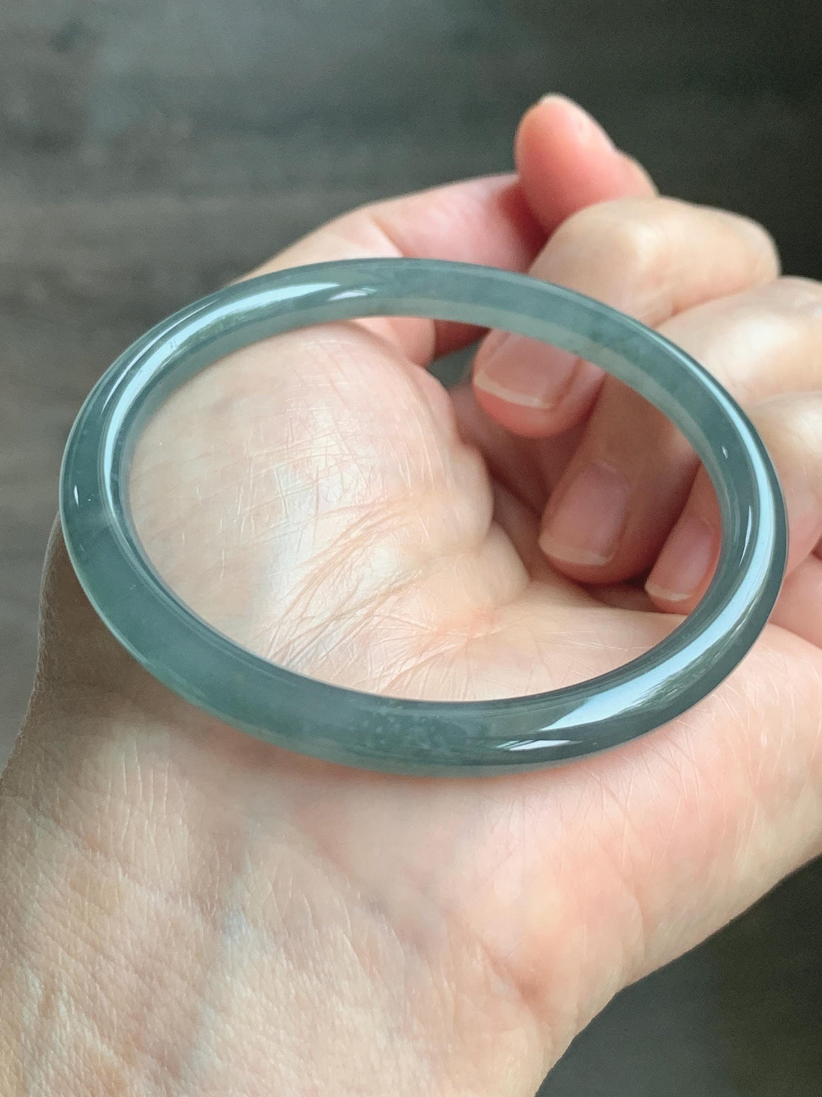 Certified Natural Grade A Guatemalan Icy Translucent Gray Wuji Jade Jadeite Bangle Bracelet 54.4mm 6.73” 18.51g 天然冰危灰蓝乌鸡翡翠圆条手镯 981