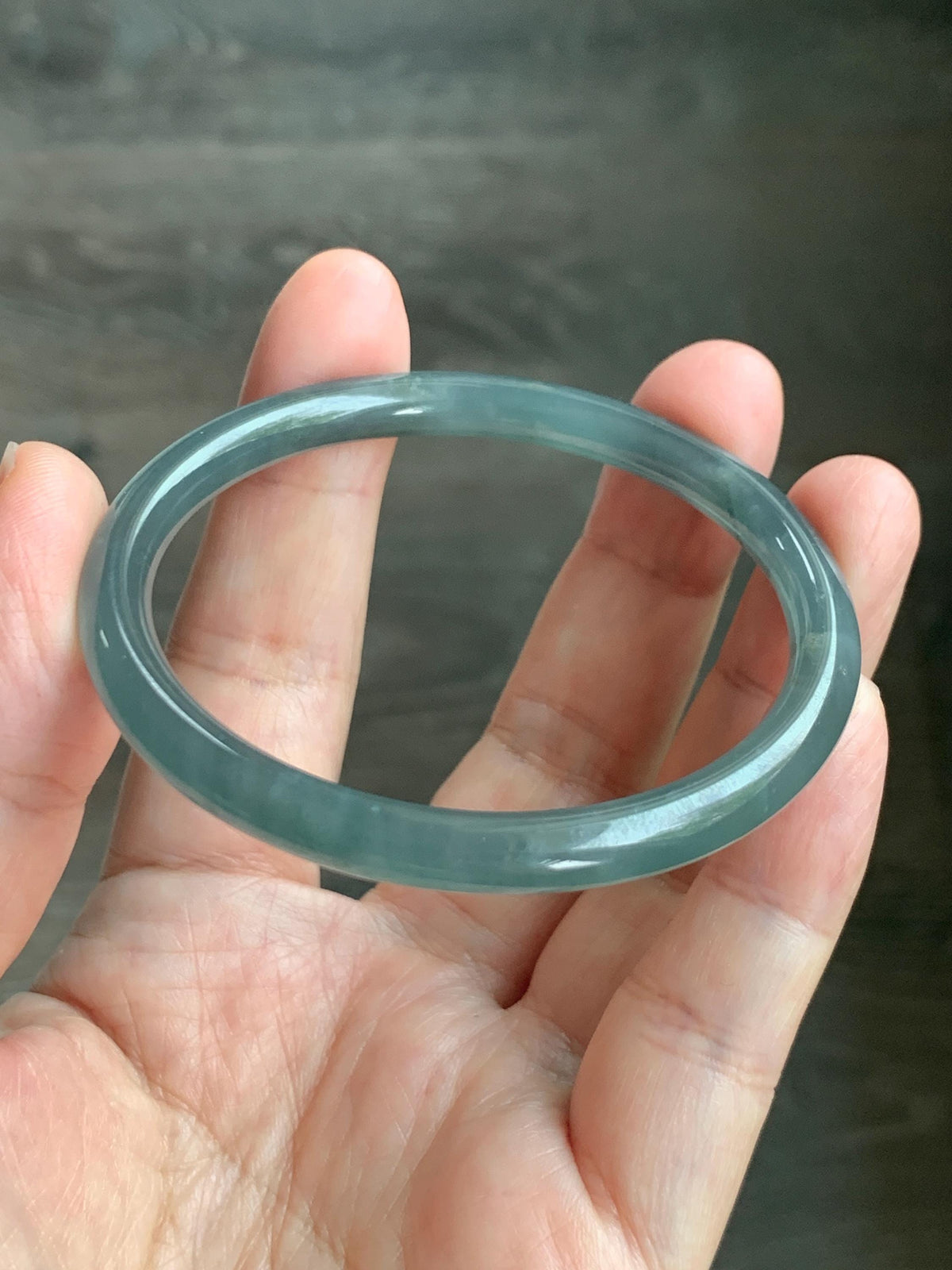 Certified Natural Grade A Guatemalan Icy Translucent Gray Wuji Jade Jadeite Bangle Bracelet 54.4mm 6.73” 18.51g 天然冰危灰蓝乌鸡翡翠圆条手镯 981