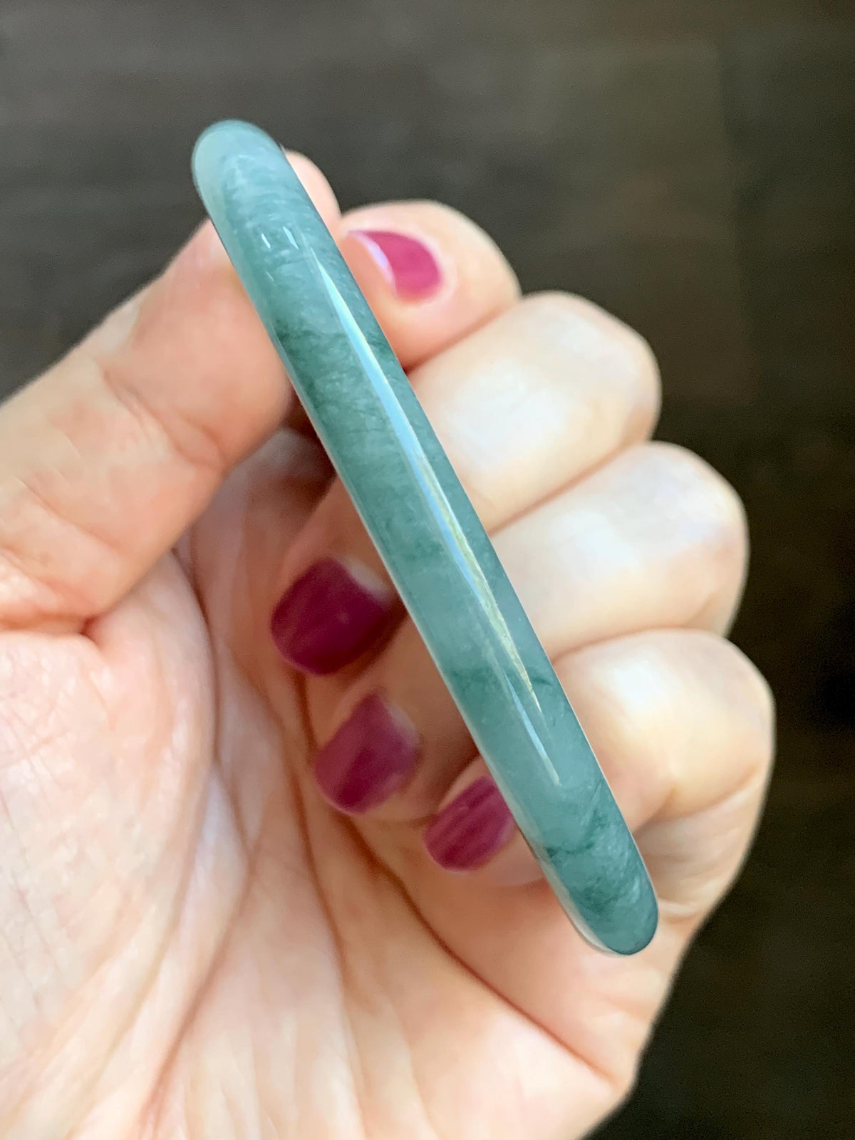 Certified Natural Grade A Guatemalan Icy Translucent Dusty Teal Green Jade Jadeite Bangle Bracelet 58.5mm 7.24” 25g 天然冰危蓝绿翡翠圆条手镯 982
